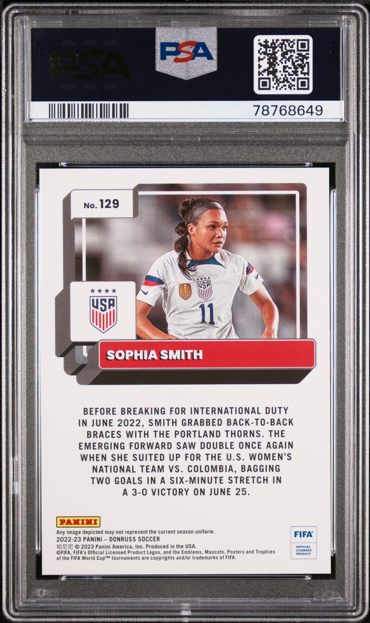 Sophia Smith 2022 Donruss FIFA Teal Parallel United States USA 137/199 PSA 9