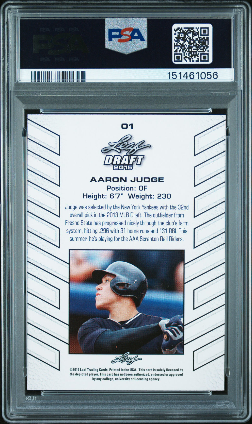 Aaron Judge 2015 Leaf Draft Rookie RC New York Yankees #01 PSA 10