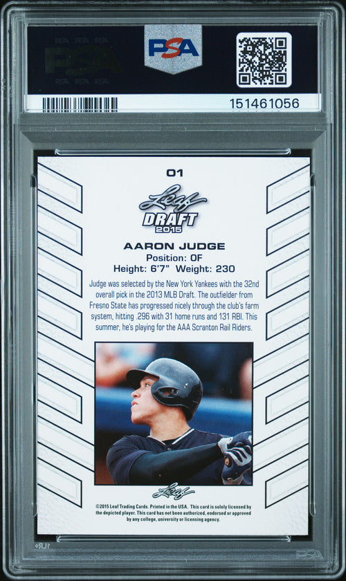 Aaron Judge 2015 Leaf Draft Rookie RC New York Yankees #01 PSA 10