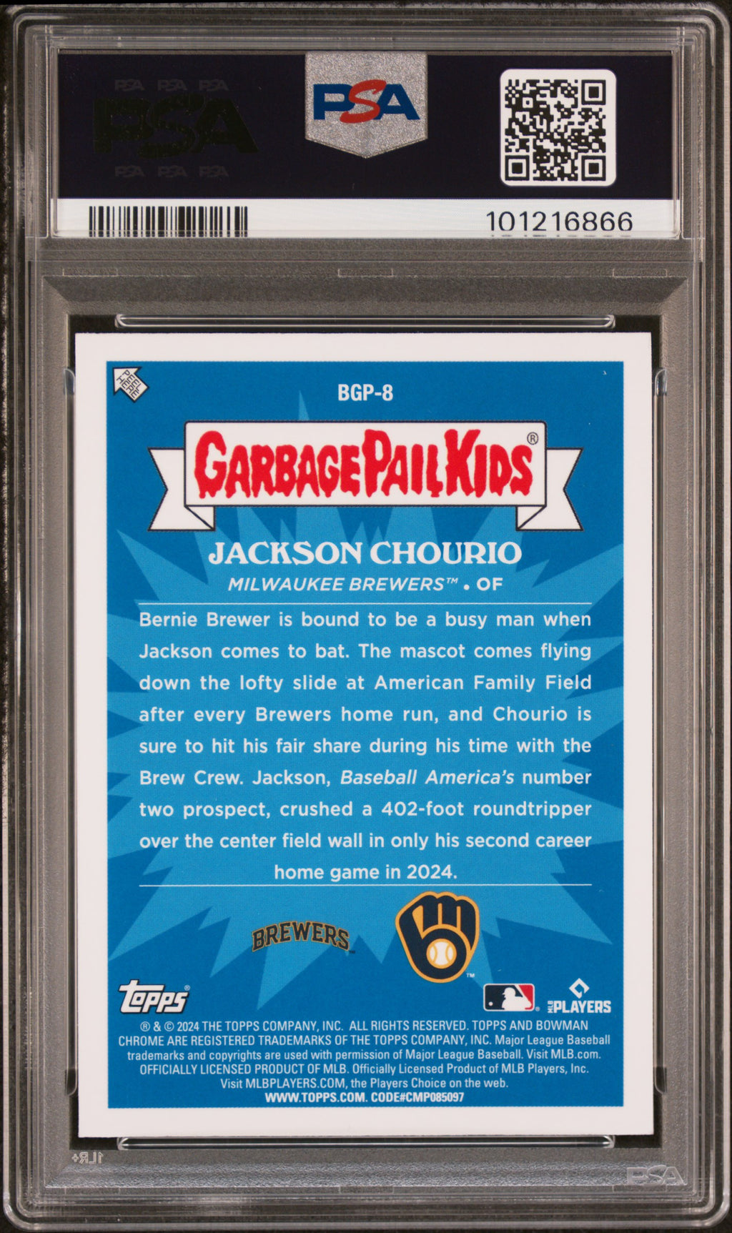 Jackpot Jackson 2024 Bowman Chrome Garbage Pail Kids SSP RC Brewers PSA 9