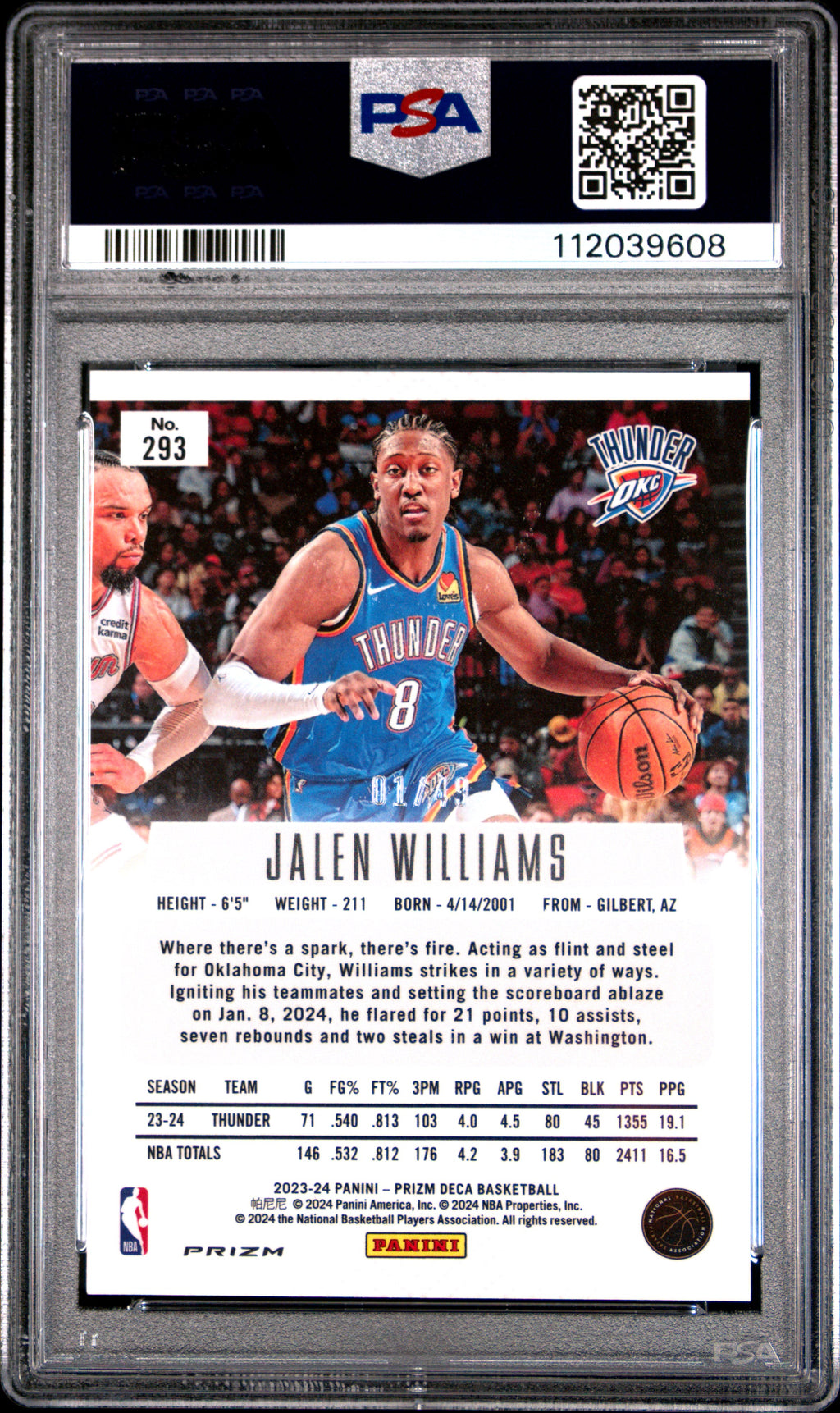 Jalen Williams 2023-24 Prizm Deca Orange Prizm OKC Thunder 1/49 PSA 9