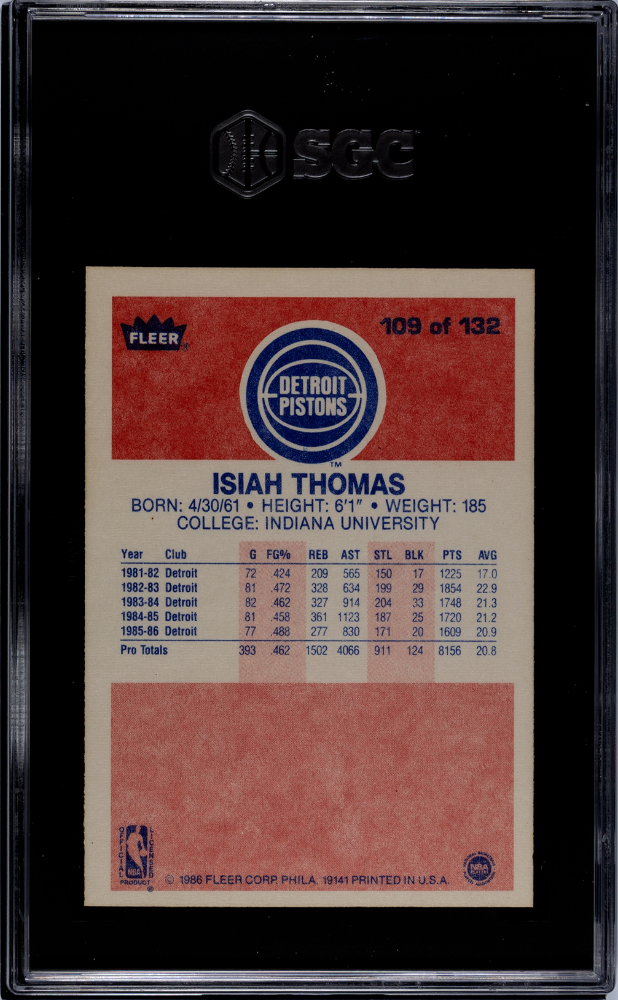 Isiah Thomas 1986-87 Fleer Rookie RC Detroit Pistons #109 SGC 6.5