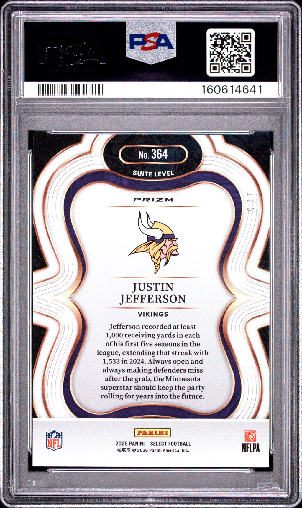 Justin Jefferson 2025 Select Suite Green Disco Minnesota Vikings 1/5 PSA 10