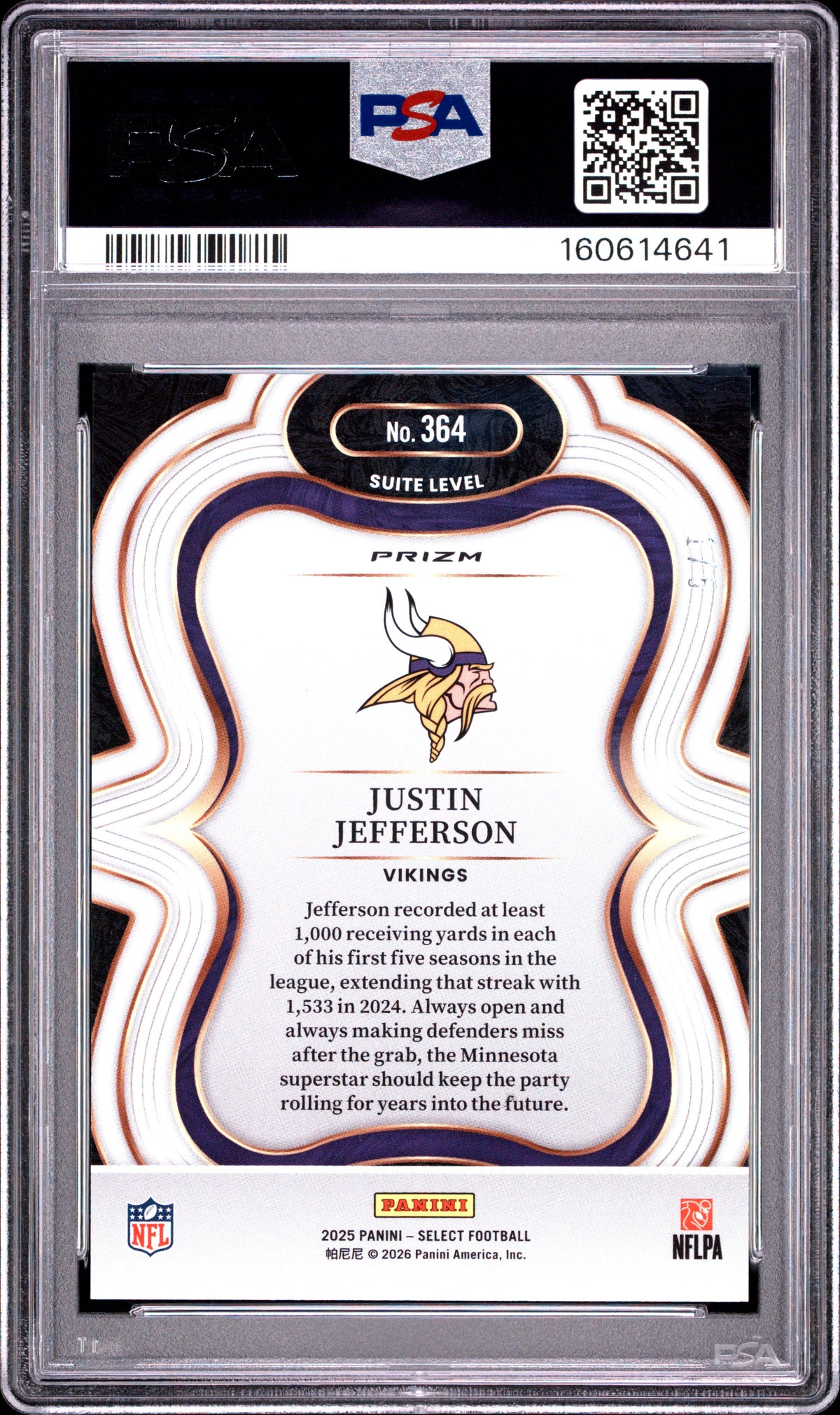Justin Jefferson 2025 Select Suite Green Disco Minnesota Vikings 1/5 PSA 10