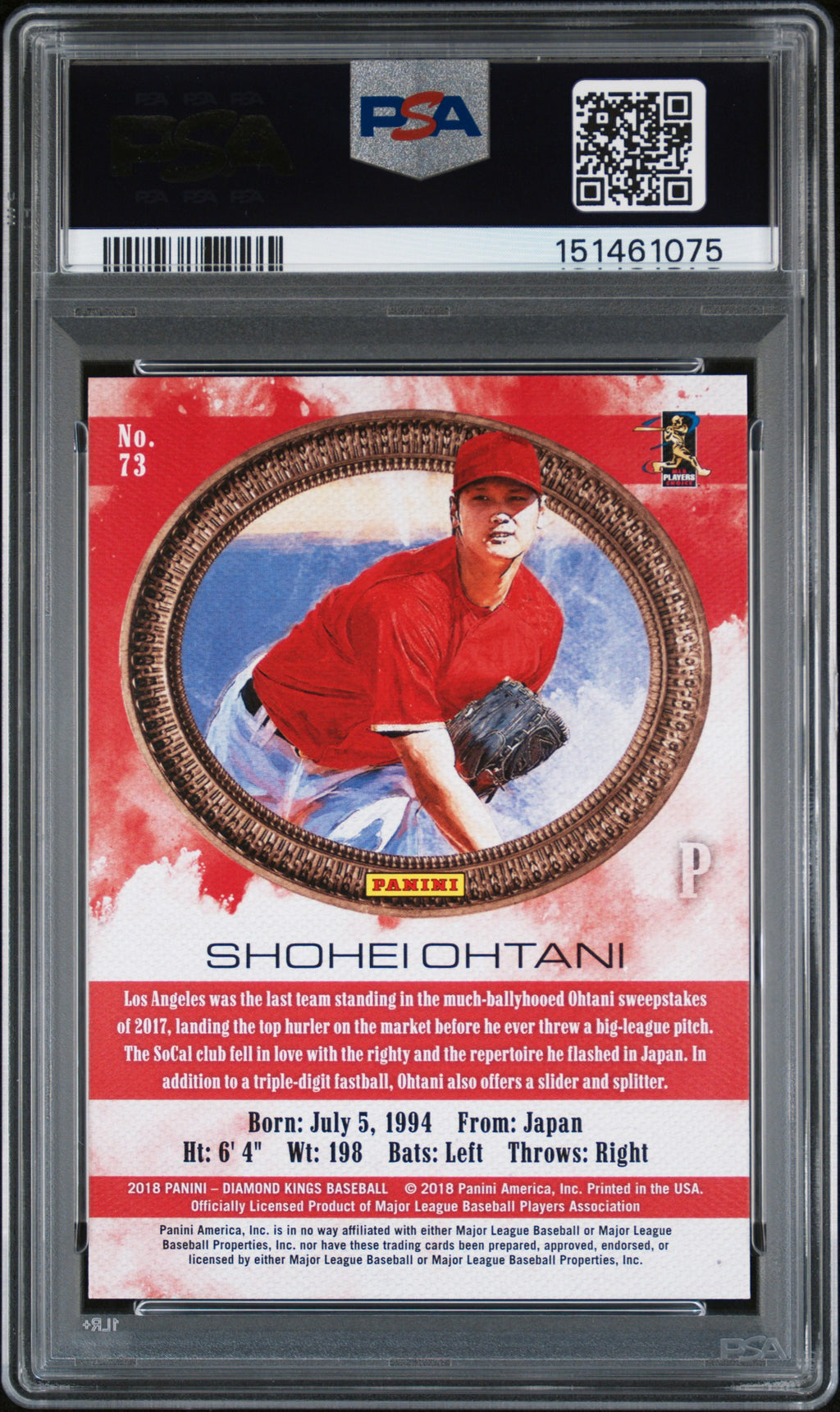 Shohei Ohtani 2018 Diamond Kings Pitching Rookie RC LA Angels #73 PSA 10