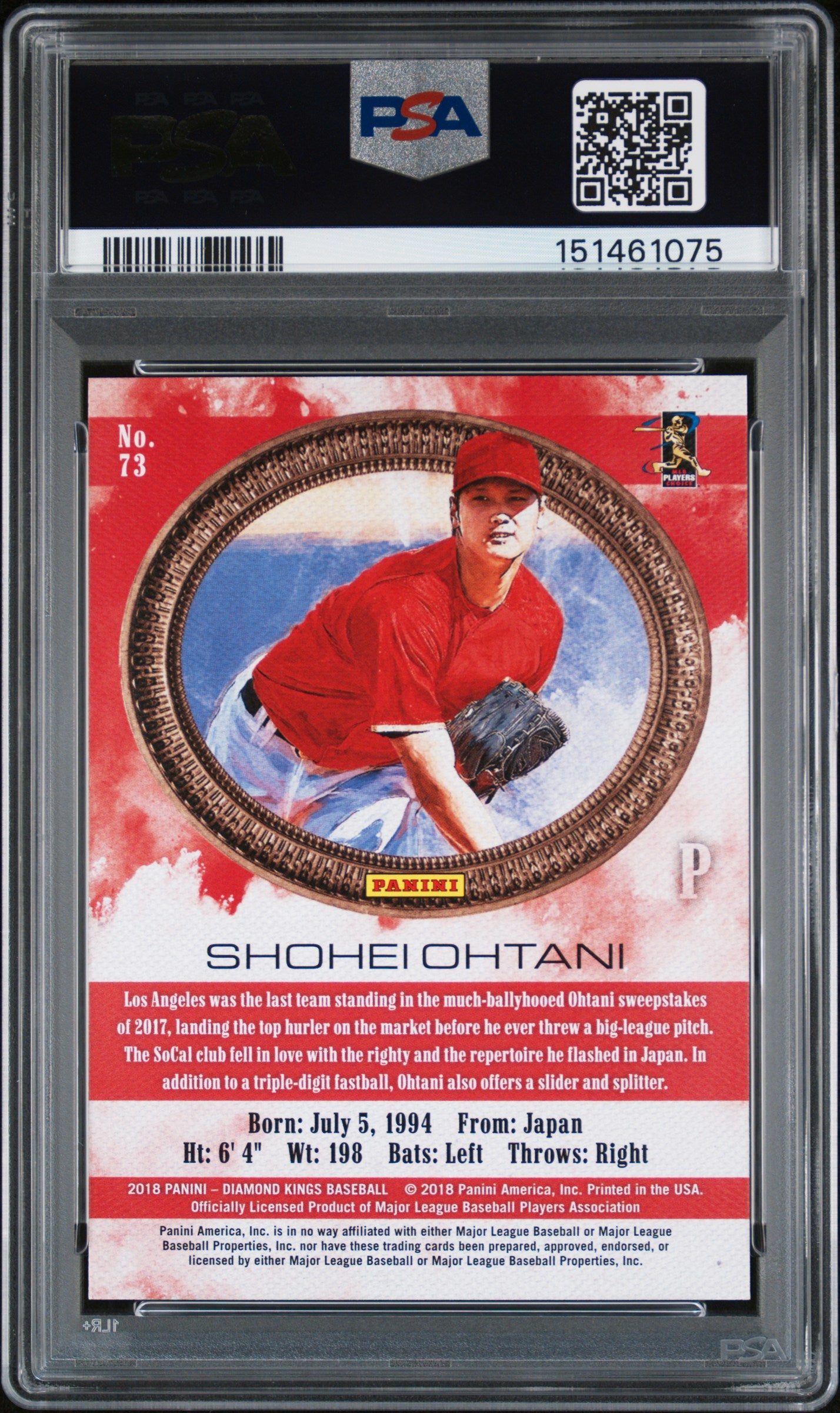 Shohei Ohtani 2018 Diamond Kings Pitching Rookie RC LA Angels #73 PSA 10