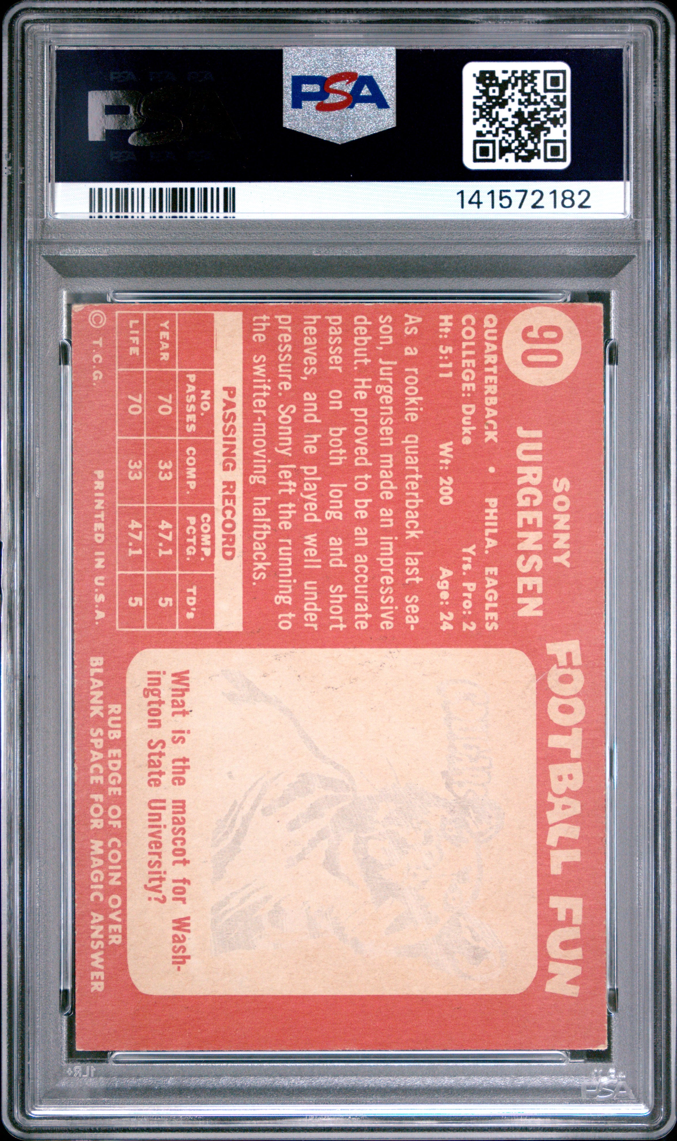Sonny Jurgensen 1958 Topps Rookie RC Philadelphia Eagles #90 PSA 4