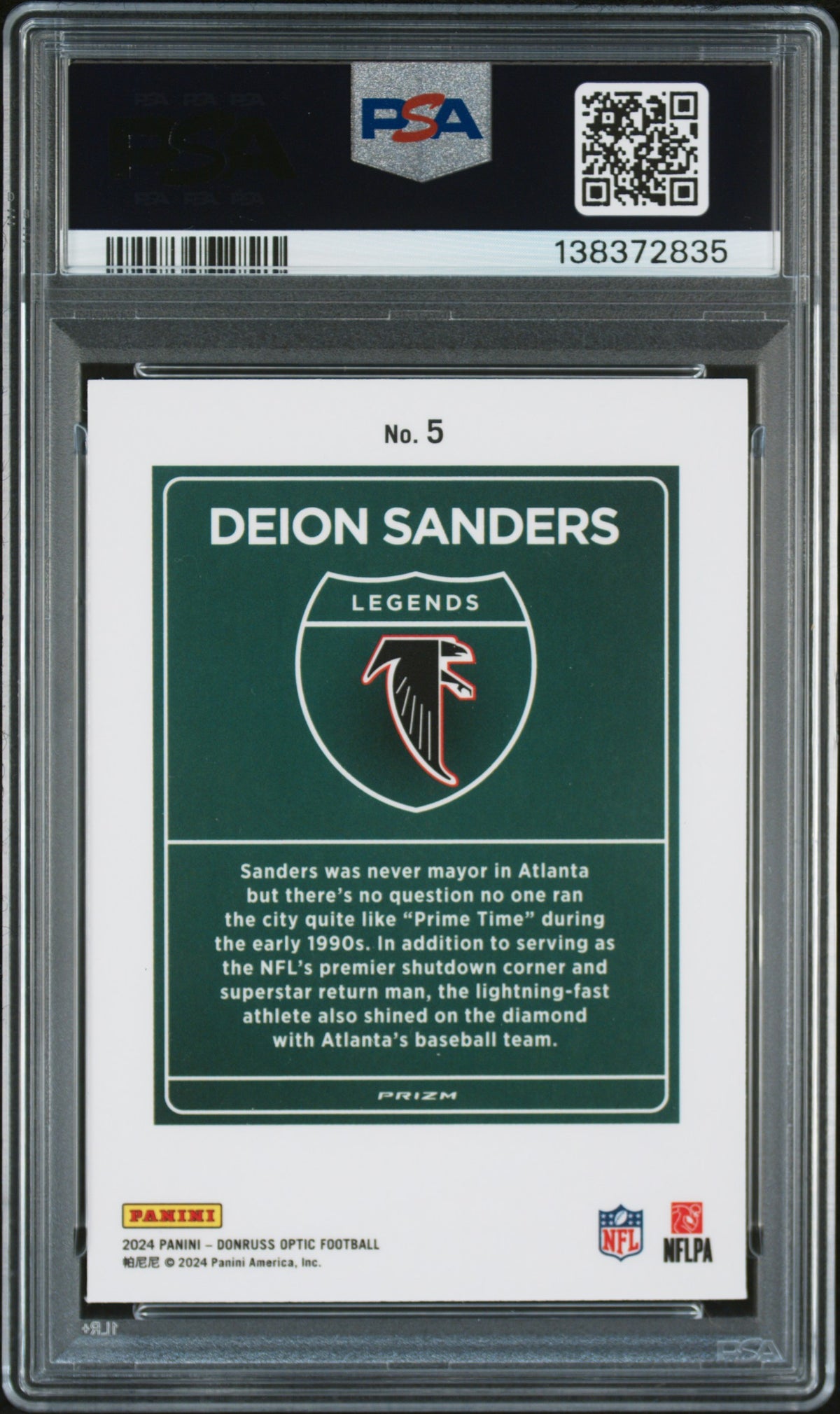 Deion Sanders 2024 Optic DOWNTOWN Legends Atlanta Falcons PSA 9