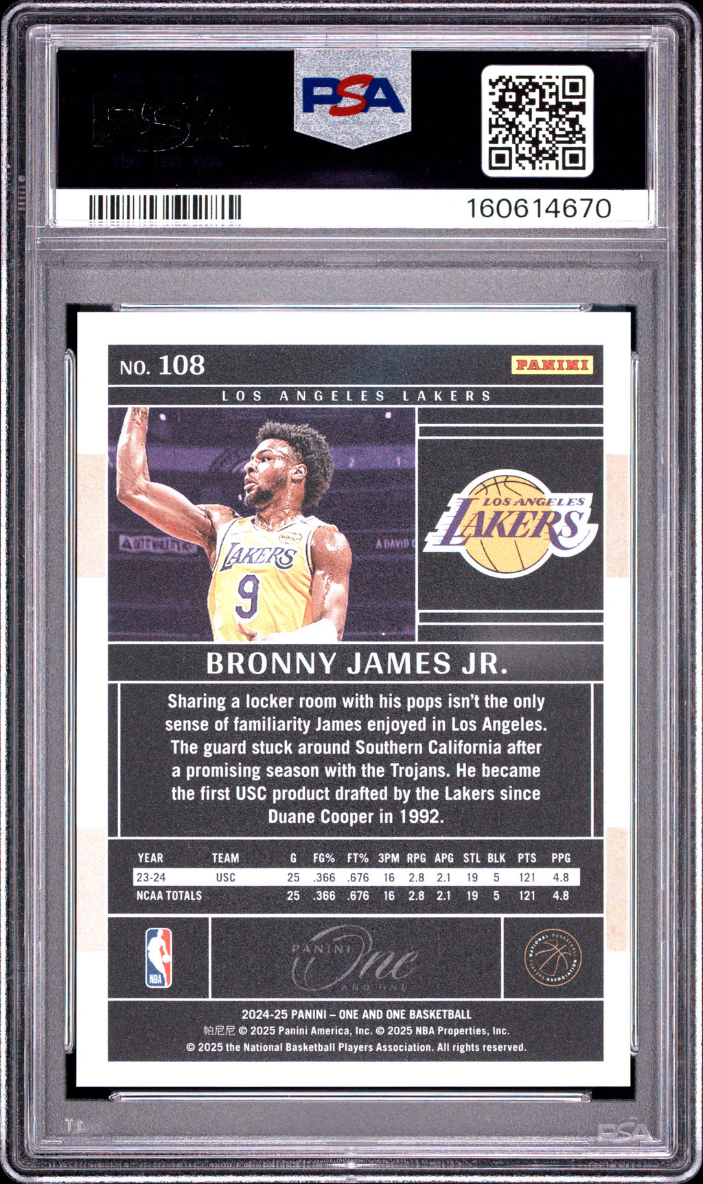 Bronny James Jr. 2024-25 Panini One And One Red RC LA Lakers 5/15 PSA 10