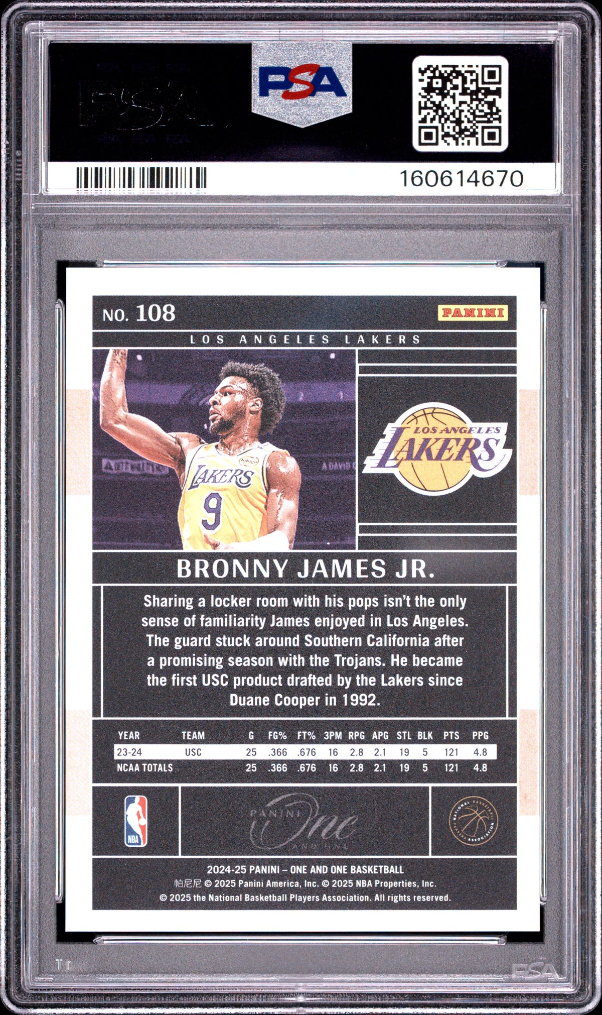 Bronny James Jr. 2024-25 Panini One And One Red RC LA Lakers 5/15 PSA 10