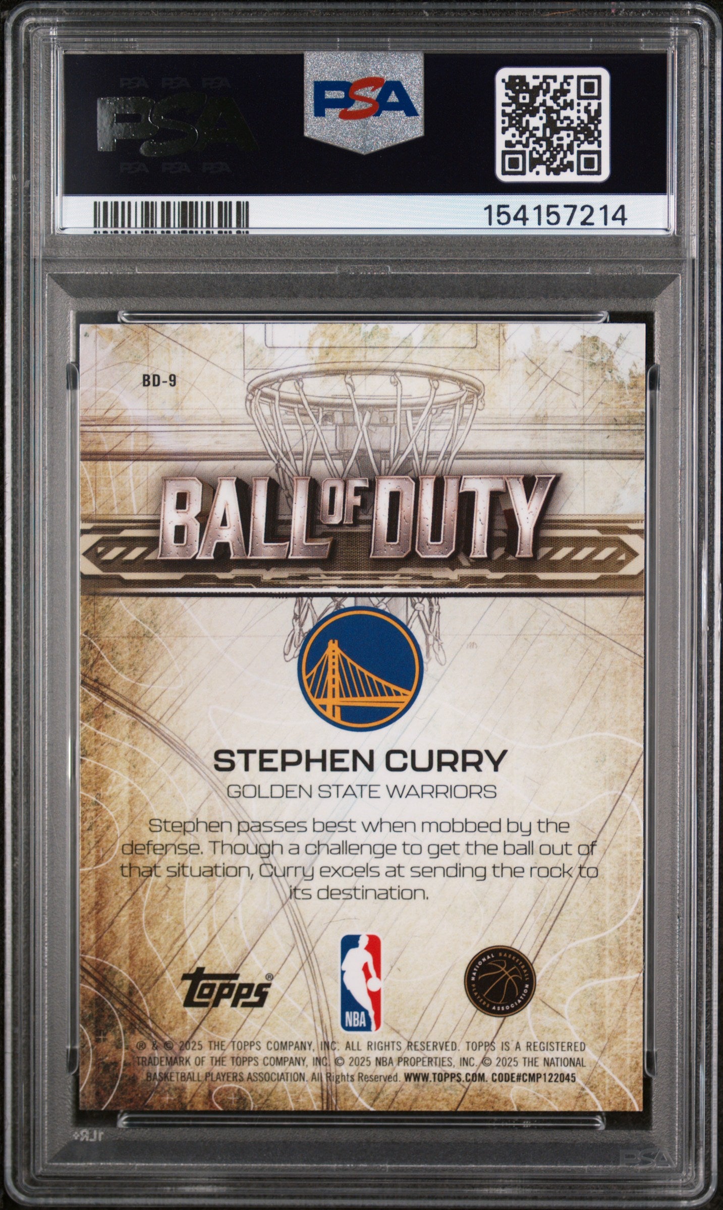 Stephen Curry 2025 Topps Chrome Ball Of Duty Green Refractor Warriors /99 PSA 10