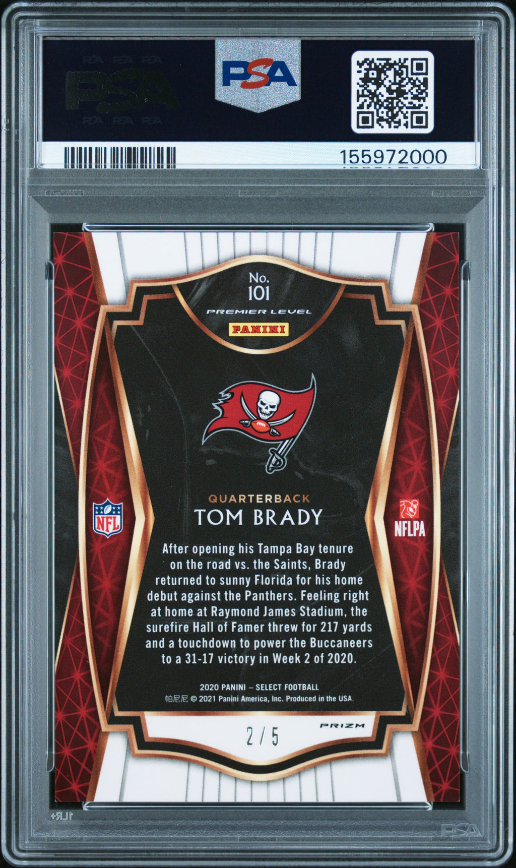 Tom Brady 2020 Select Green Disco Prizm SSP Tampa Bay Buccaneers 2/5 PSA 8