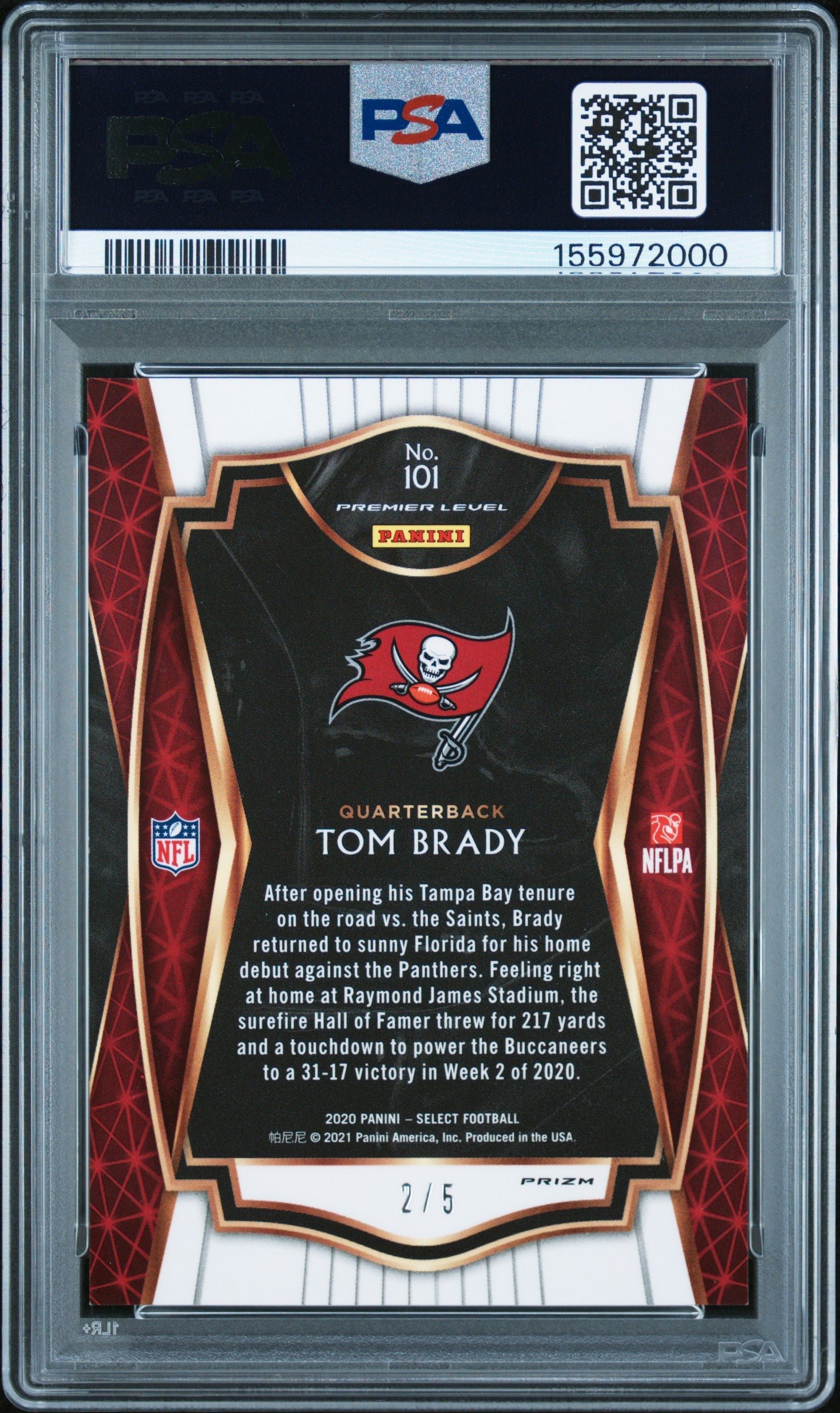 Tom Brady 2020 Select Green Disco Prizm SSP Tampa Bay Buccaneers 2/5 PSA 8