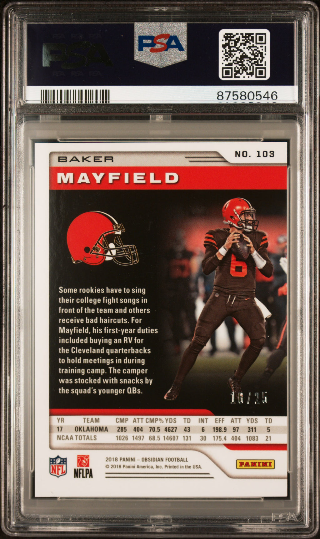 Baker Mayfield 2018 Obsidian Green Etch RC Rookie Browns 16/25 PSA 9