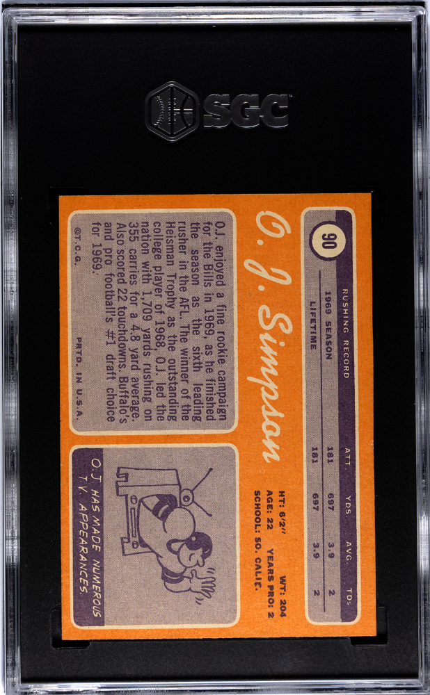Oj Simpson 1970 Topps Rookie Card RC Buffalo Bills #90 SGC 5