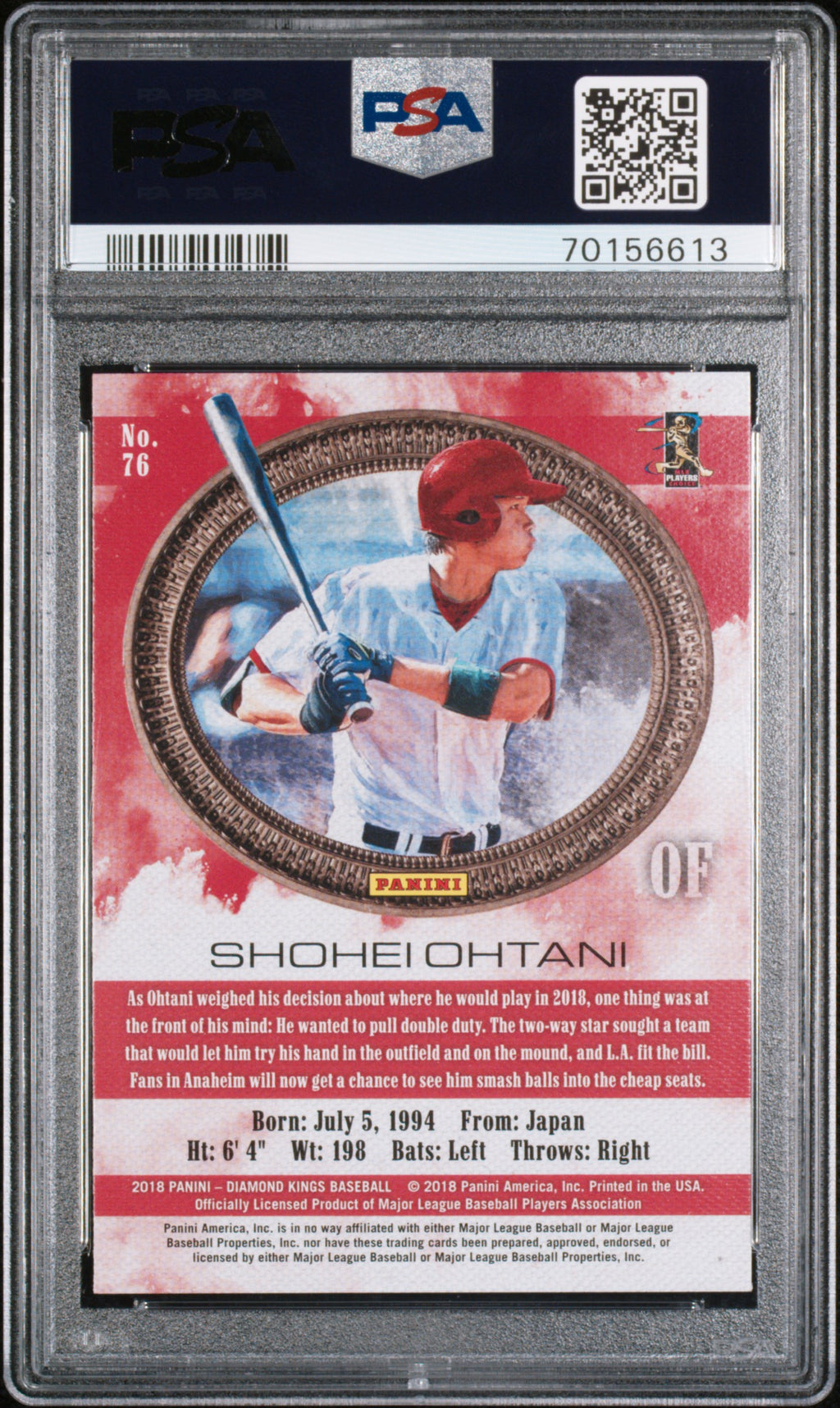 Shohei Ohtani 2018 Diamond Kings Facing Right Rookie RC LA Angels PSA 10
