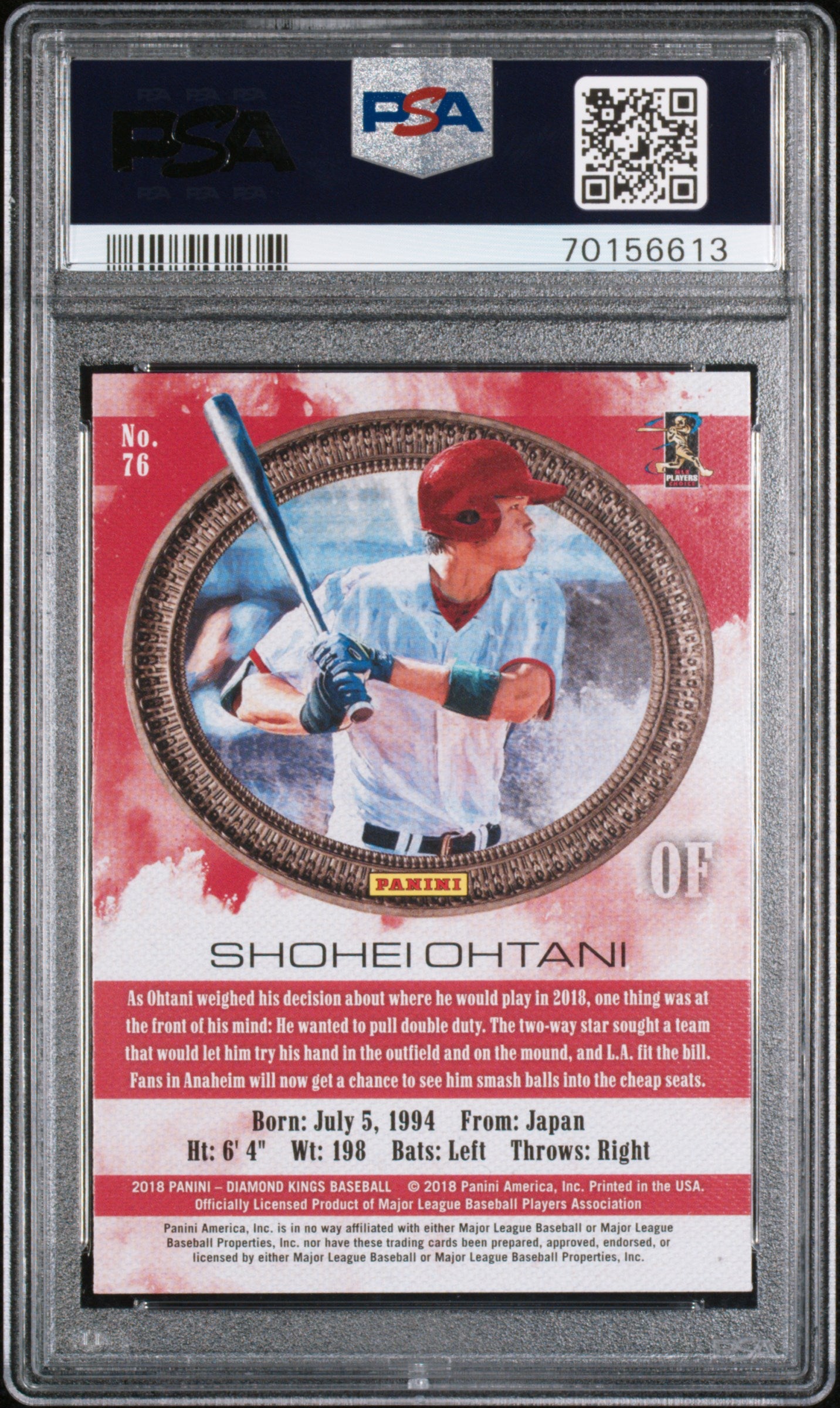 Shohei Ohtani 2018 Diamond Kings Facing Right Rookie RC LA Angels PSA 10