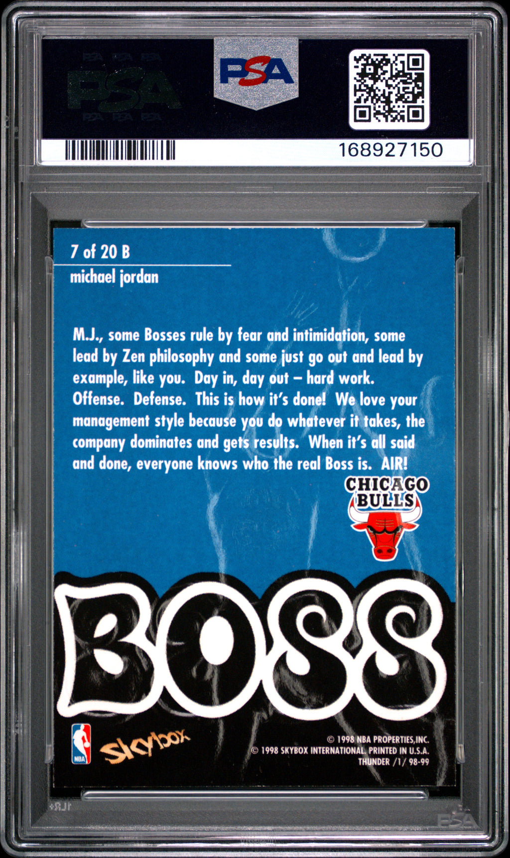 Michael Jordan 1998 Skybox Thunder Boss Chicago Bulls #7 PSA 8
