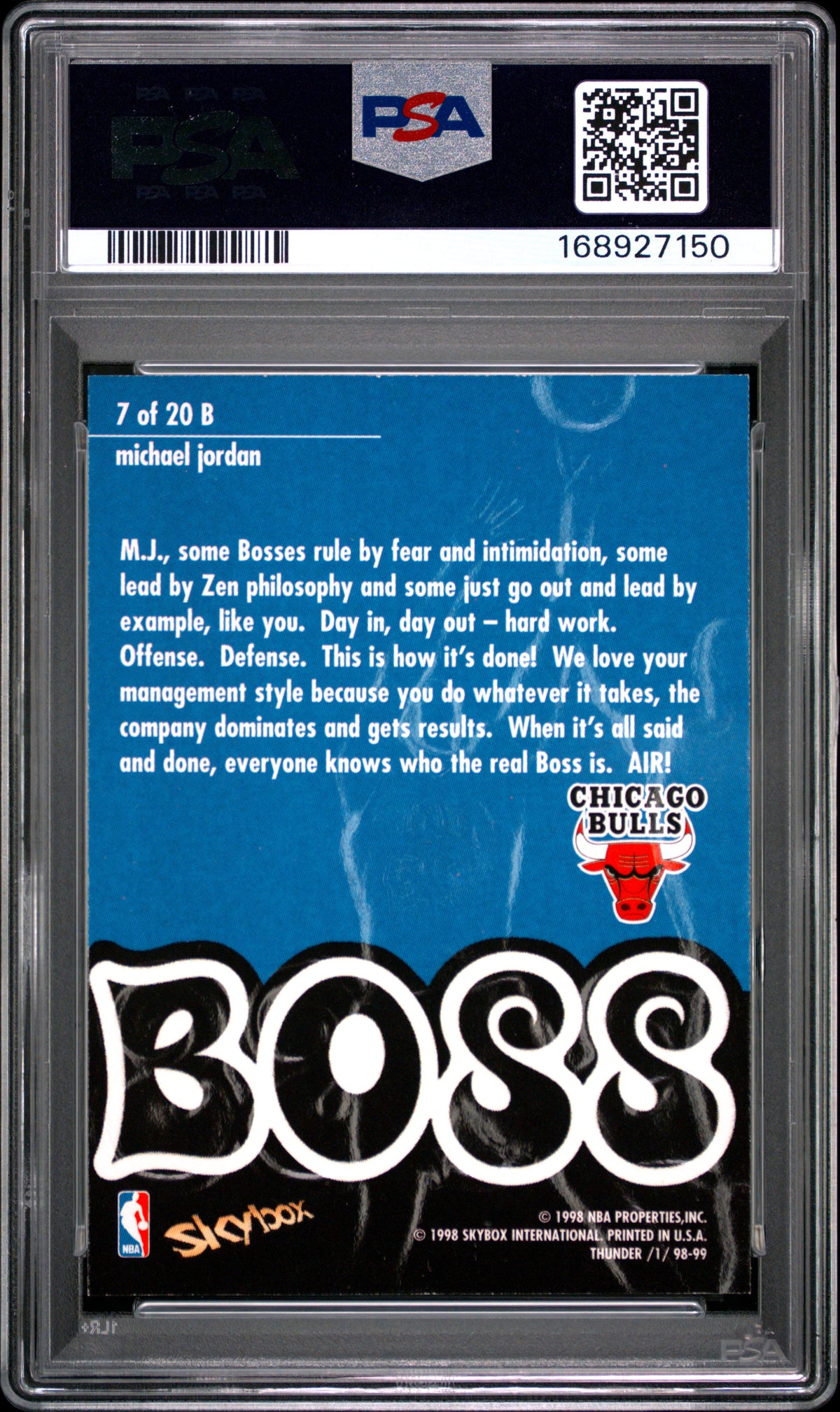 Michael Jordan 1998 Skybox Thunder Boss Chicago Bulls #7 PSA 8