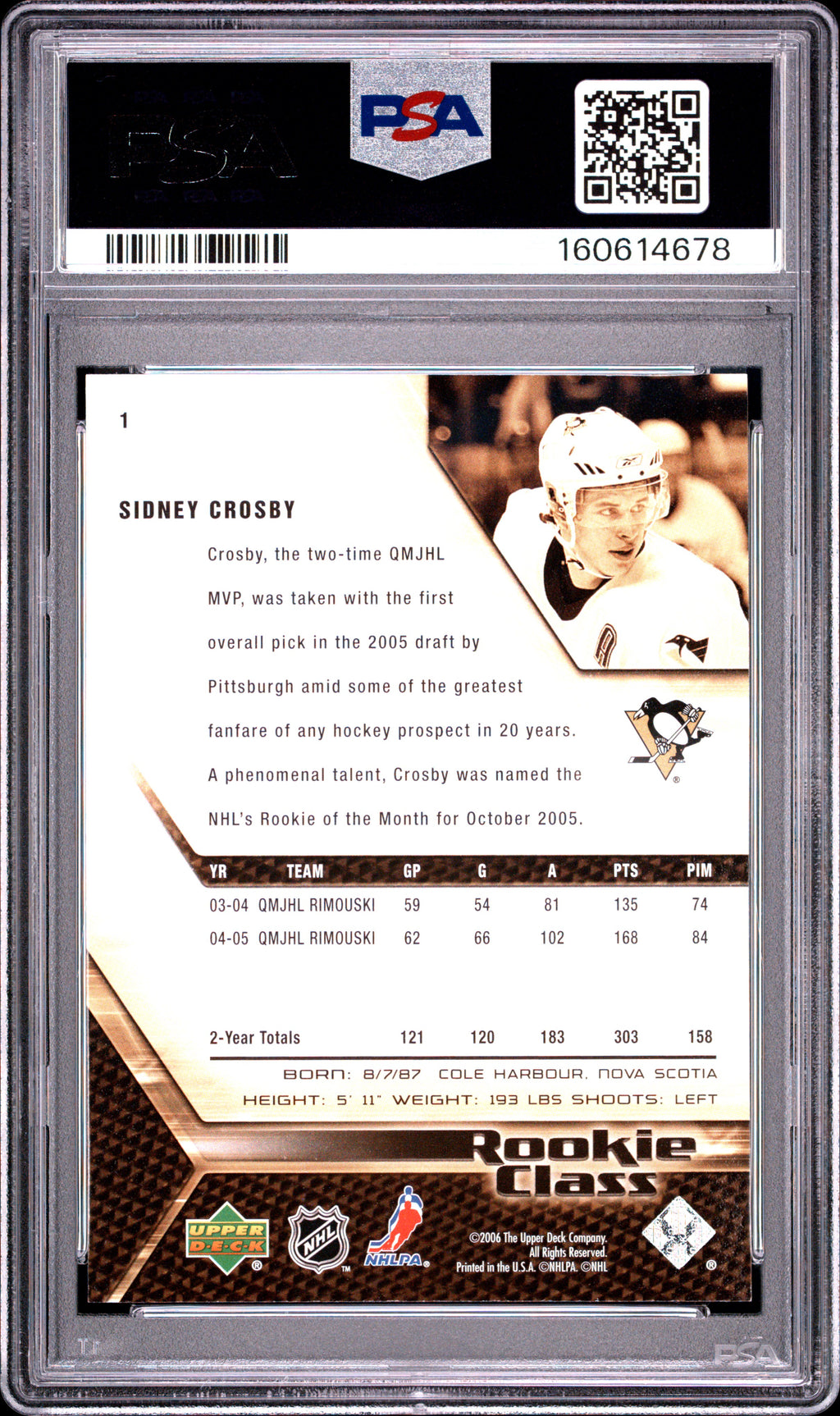Sidney Crosby 2005 Upper Deck Rookie Class RC Penguins #1 PSA 9