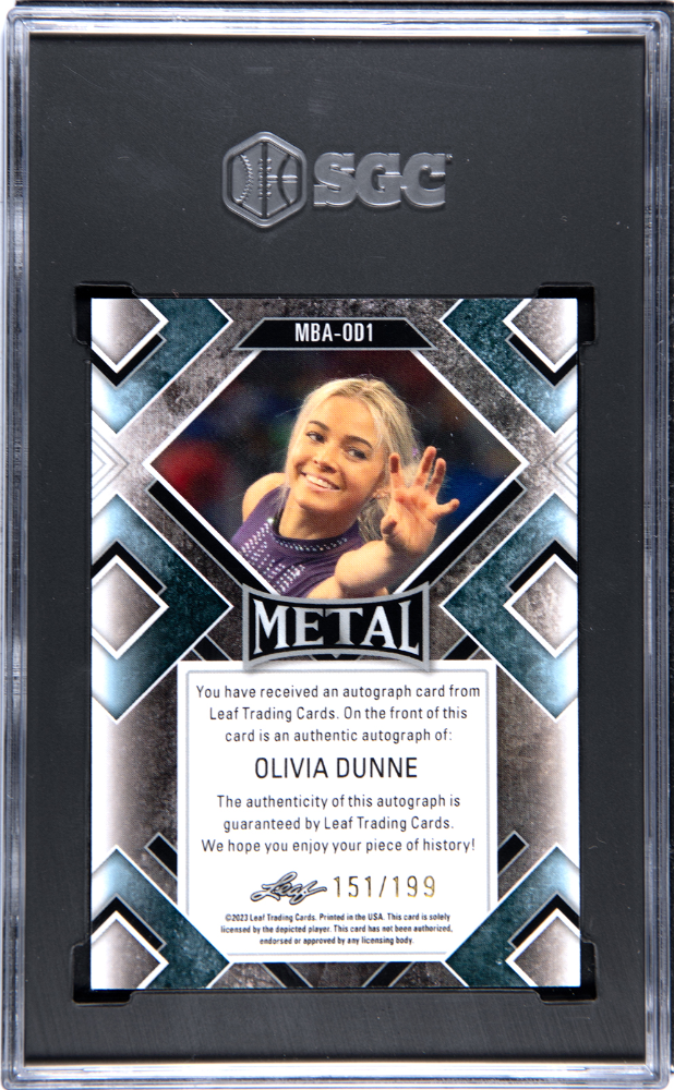 Olivia Dunne 2023 Leaf Metal Auto Autograph Purple LSU 151/199 SGC 9 Auto 10