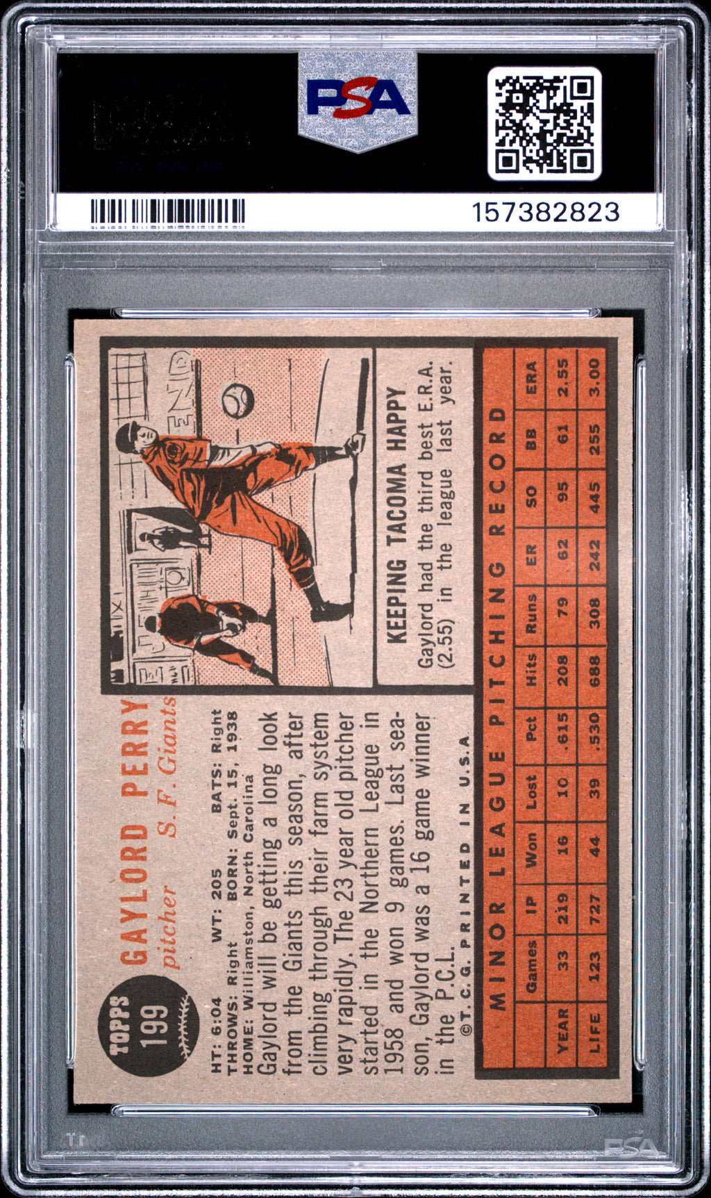Gaylord Perry 1962 Topps Star Rookie Card RC San Francisco Giants #199 PSA 4