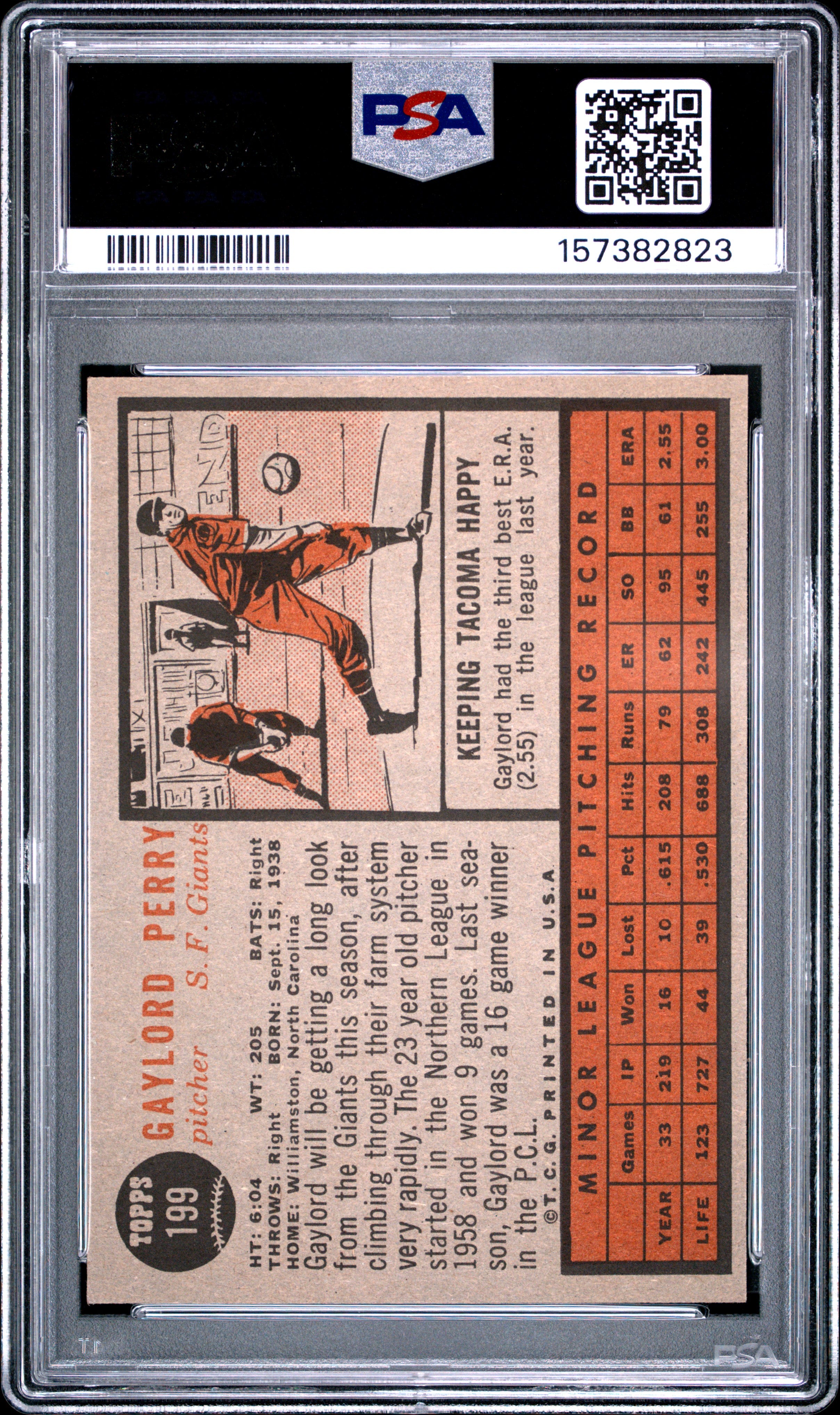 Gaylord Perry 1962 Topps Star Rookie Card RC San Francisco Giants #199 PSA 4