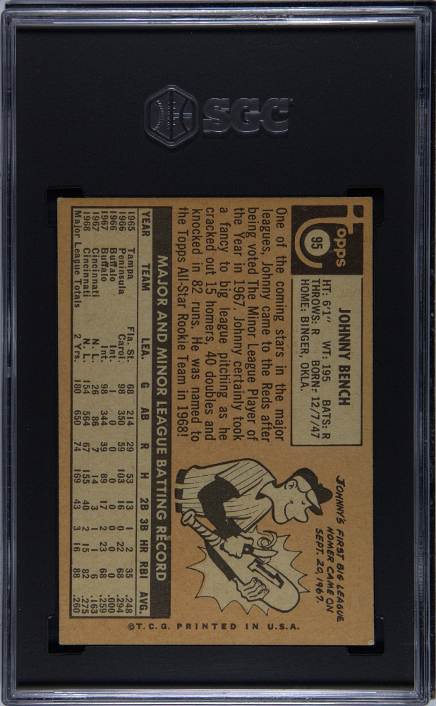 Johnny Bench 1969 Topps Cincinnati Reds #95 SGC 5