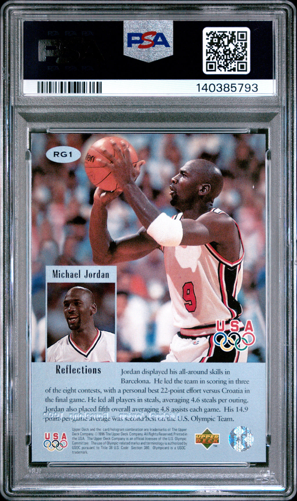 Michael Jordan 1996 Upper Deck Reflections Of Gold Bulls PSA 8