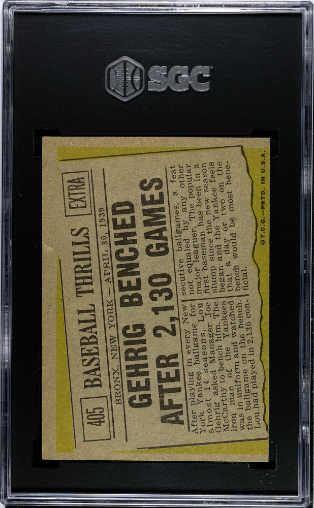 Lou Gehrig Benched 1961 Topps Baseball Thrills #405 SGC 5.5