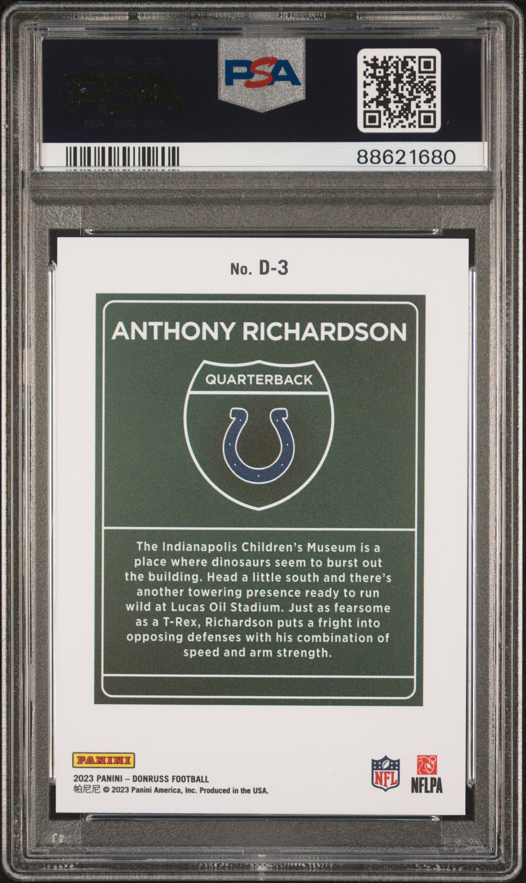 Anthony Richardson 2023 Donruss DOWNTOWN CASE HIT RC Rookie Colts PSA 10