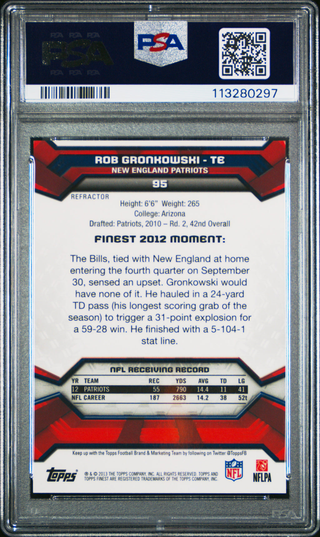 Rob Gronkowski 2013 Topps Finest GOLD Refractor New England Patriots 22/75 PSA 9