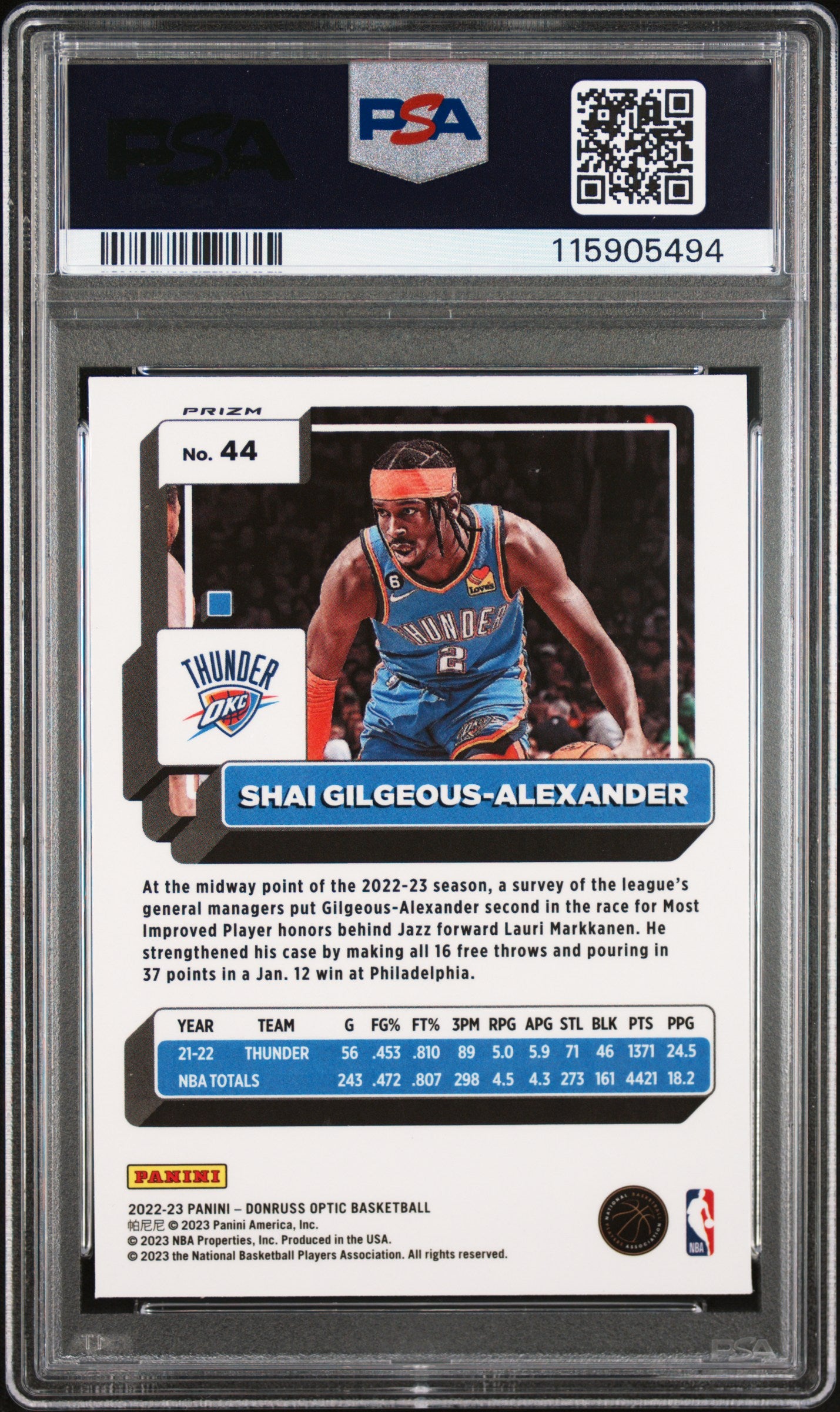 Shai Gilgeous-Alexander 2022-23 Optic Red Sparkle SSP OKC Thunder PSA 10