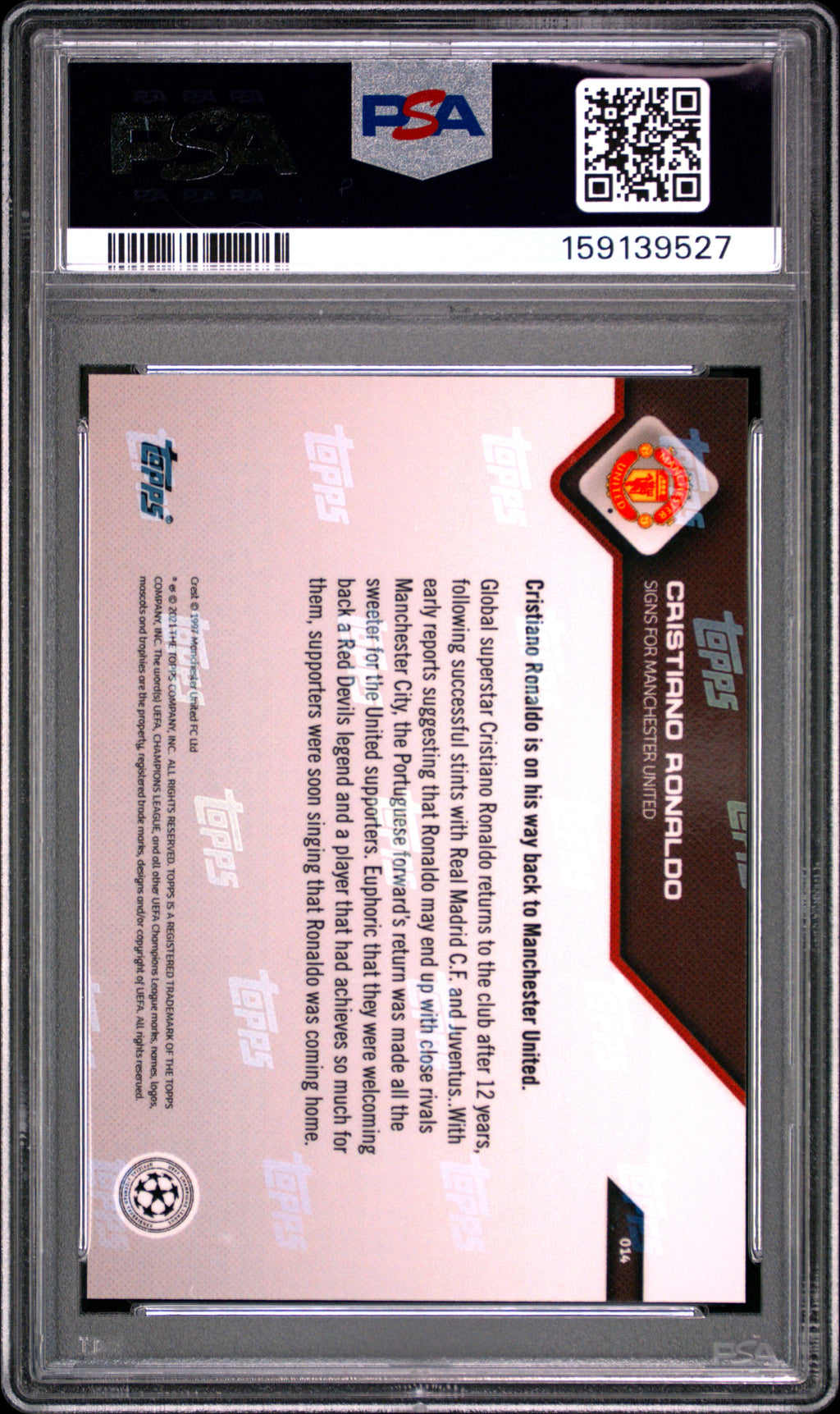 Cristiano Ronaldo 2021 Topps Now UEFA Champions League #14 Manchester PSA 10