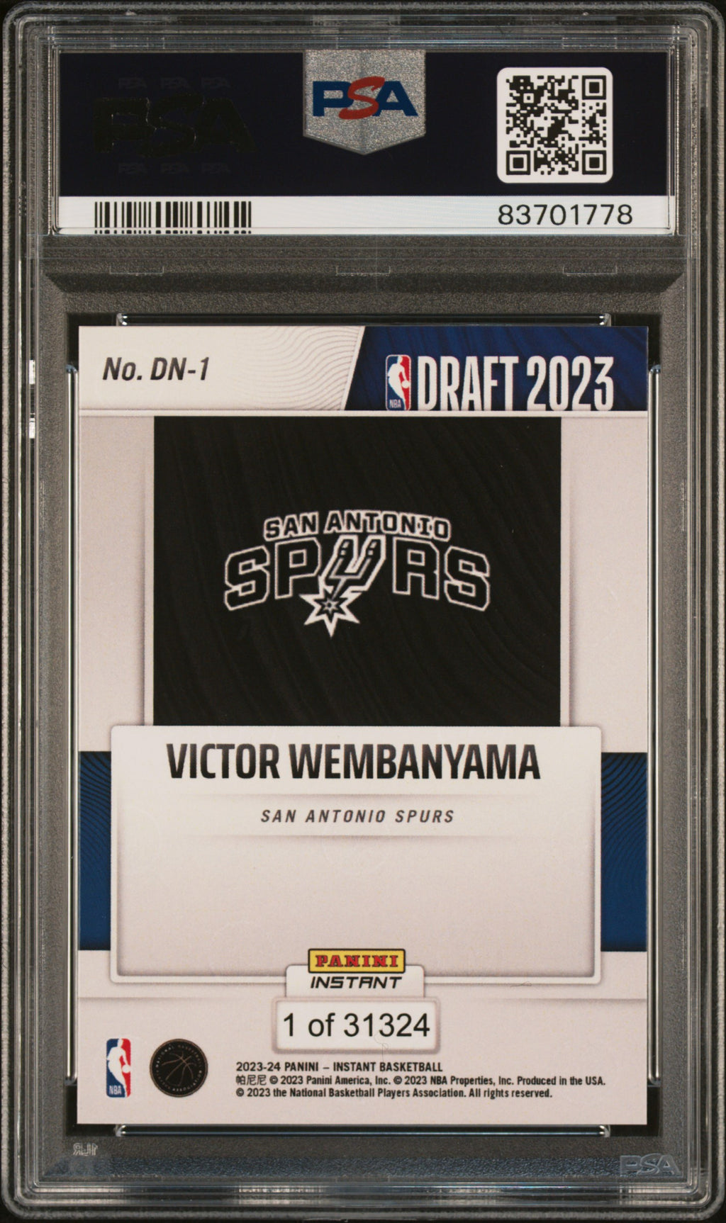 Victor Wembanyama 2023 Panini Instant Draft Night Rookie Spurs /31324 PSA 10