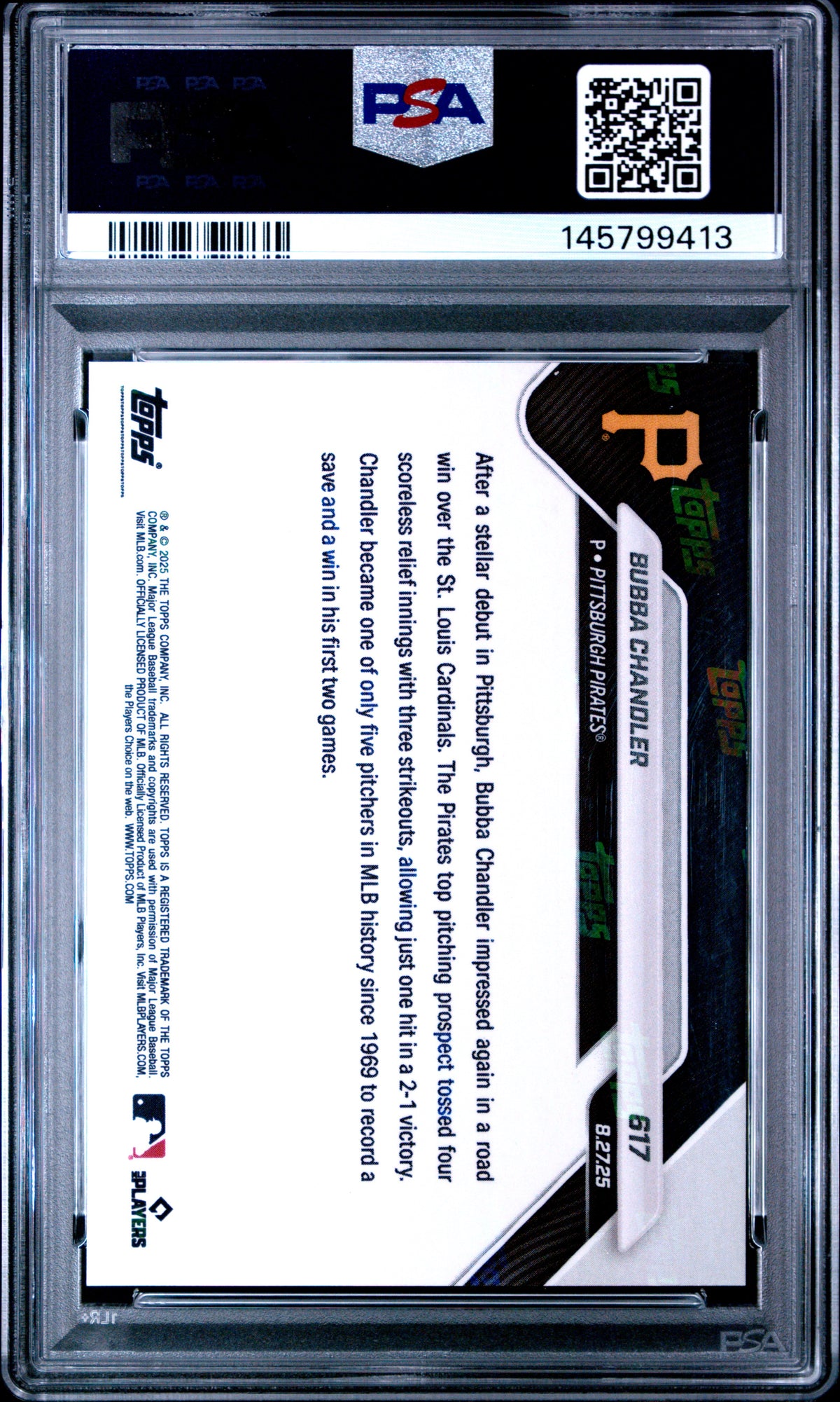 Bubba Chandler 2025 Topps Now Call Up Orange Foil Rookie RC 3/25 PSA 10