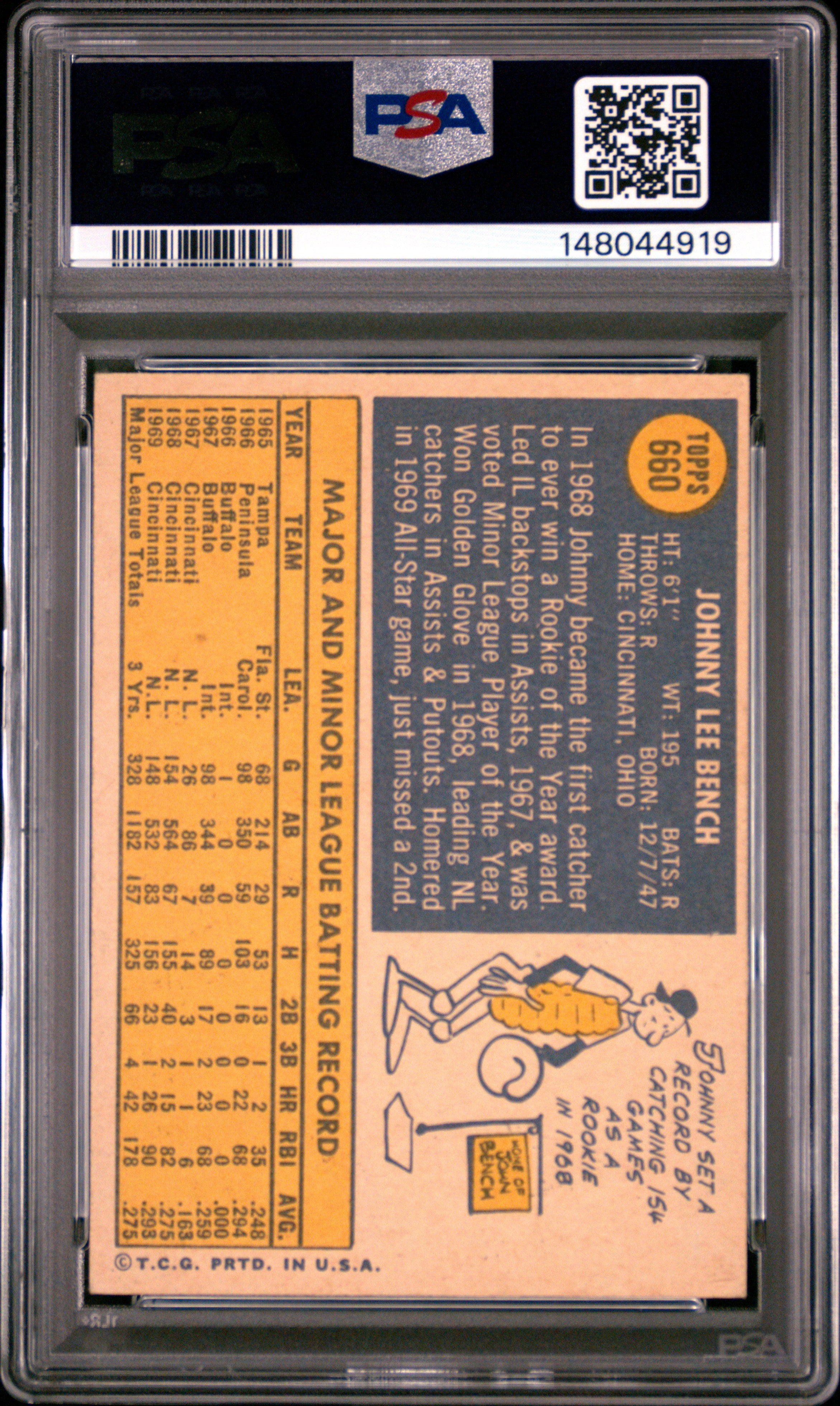 Johnny Bench 1970 Topps Card Cincinnati Reds #660 PSA 4