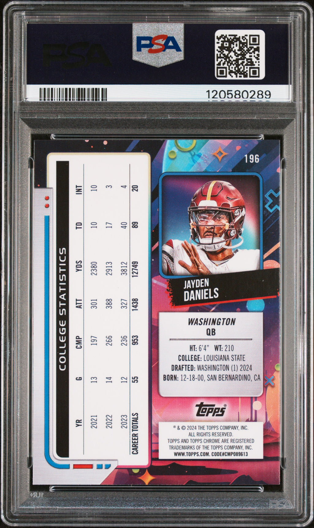 Jayden Daniels 2024 Topps Cosmic Chrome Rookie RC Commanders #196 PSA 10