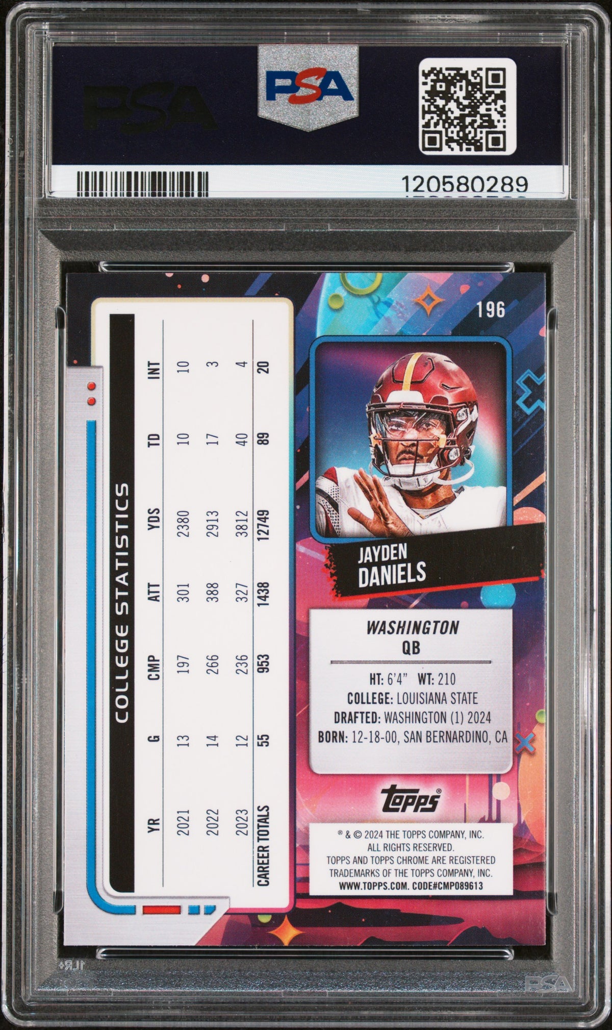 Jayden Daniels 2024 Topps Cosmic Chrome Rookie RC Commanders #196 PSA 10
