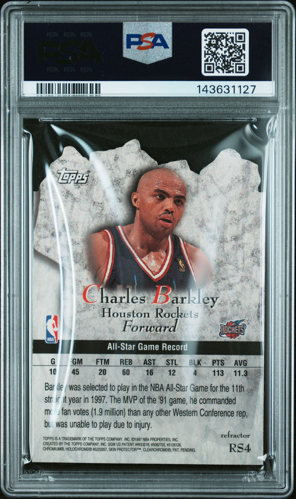 Charles Barkley 1997 Topps Rock Stars Refractor Houston Rockets #RS4 PSA 9