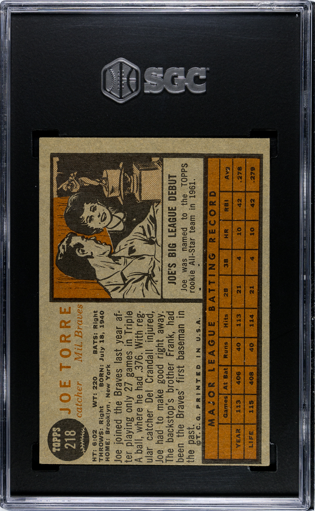Joe Torre 1962 Topps SGC 4