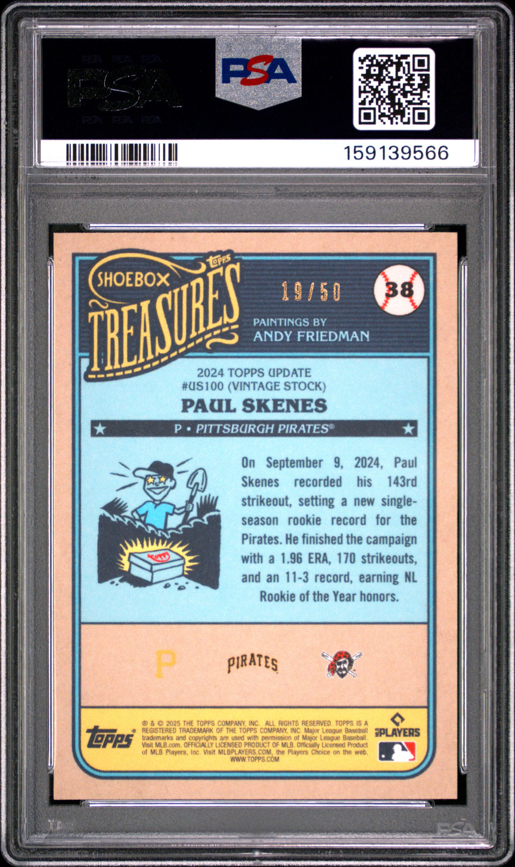 Paul Skenes 2025 Topps Shoebox Treasures Sepia RC Rookie Pirates 19/50 PSA 10