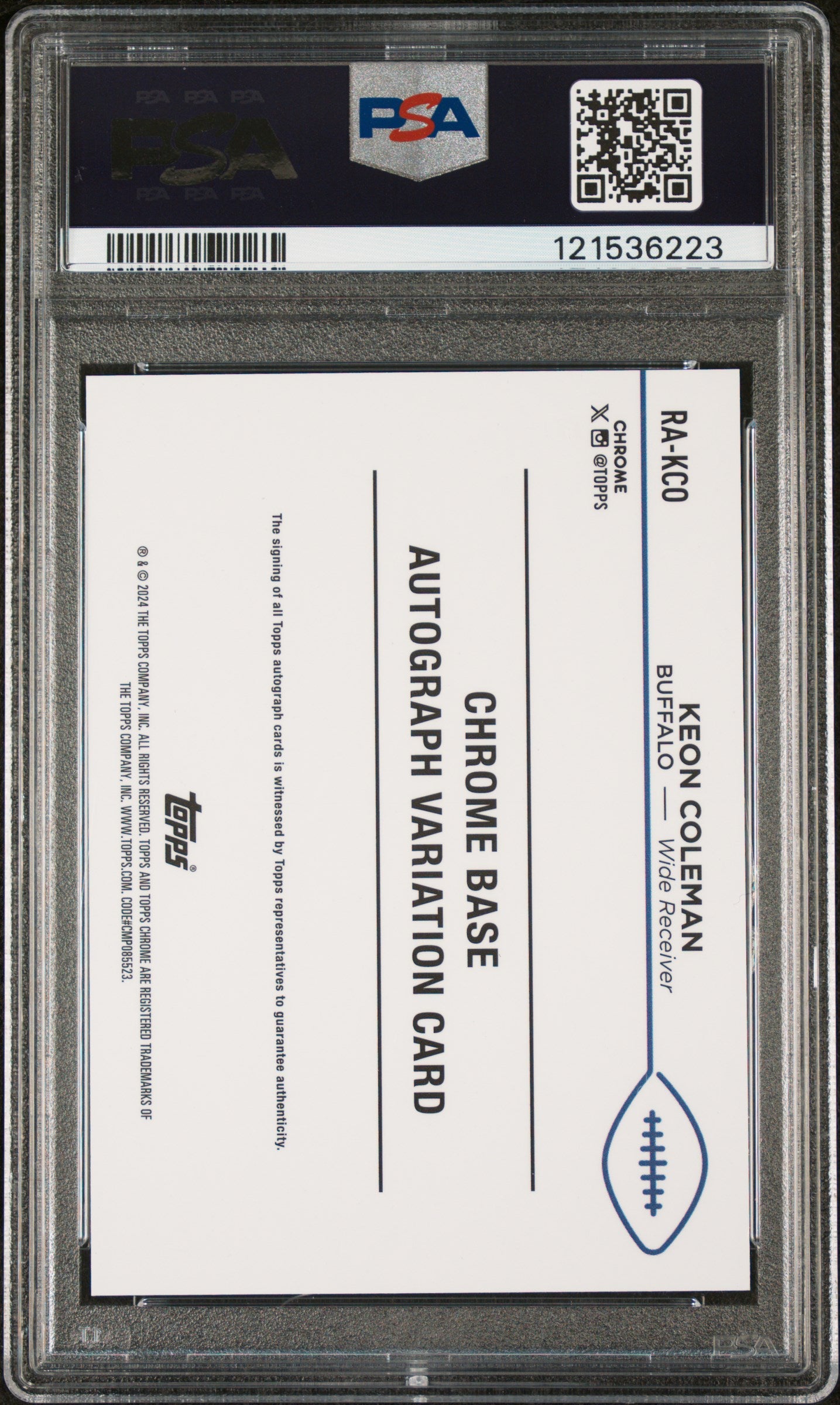 Keon Coleman 2024 Topps Chrome Auto Autograph RC Buffalo Bills 63/99 PSA 10