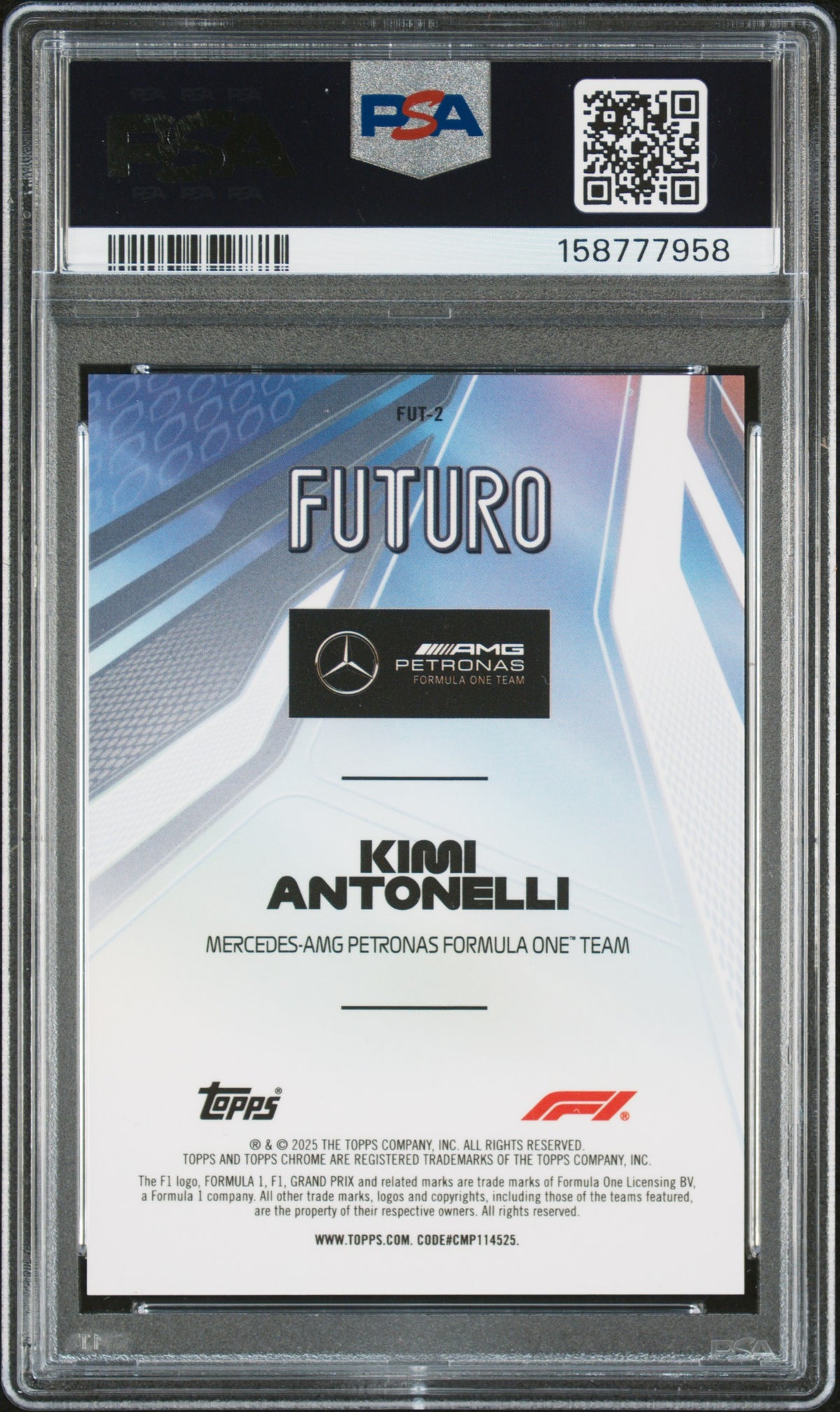 Kimi Antonelli 2025 Topps Chrome Formula 1 Futuro Rookie RC F1 PSA 10