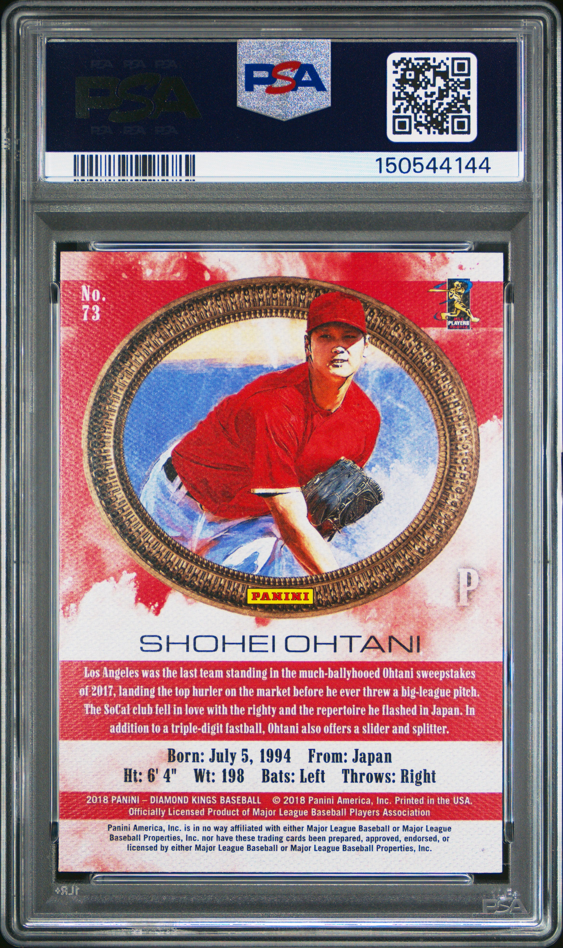 Shohei Ohtani 2018 Diamond Kings Pitching Rookie RC Los Angels Angels PSA 10