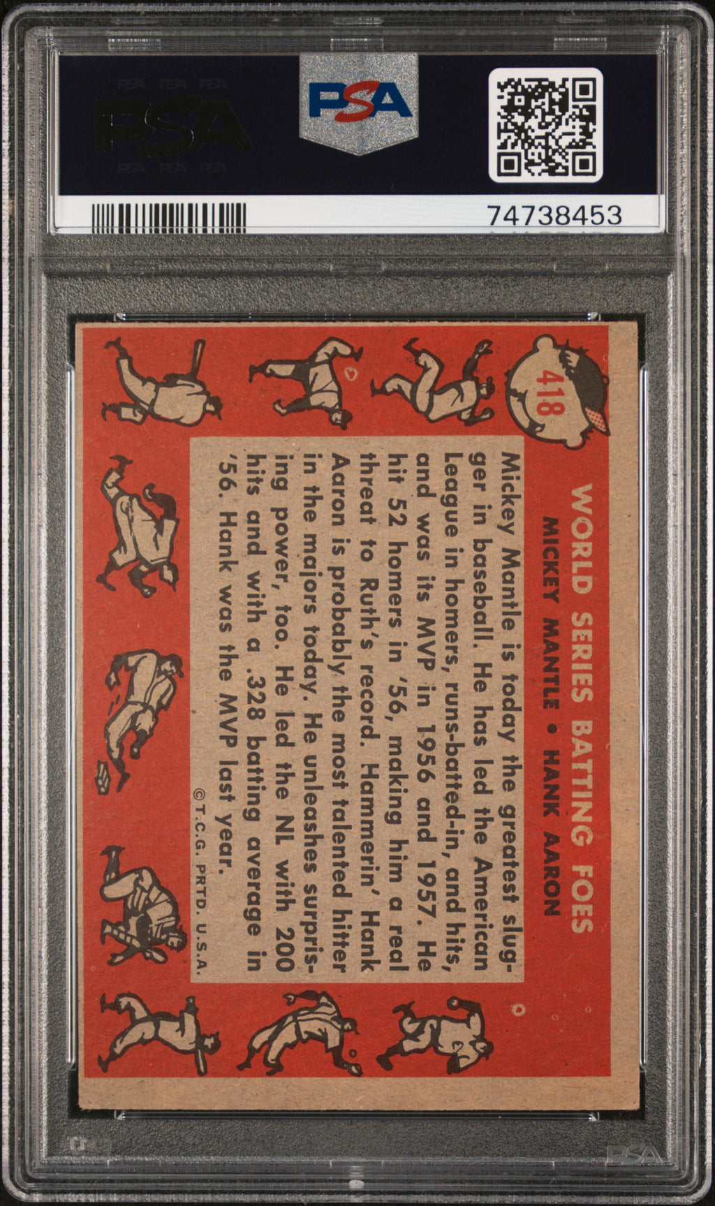Mickey Mantle / Hank Aaron 1958 Topps W. S. Batting Foes Yankees #418 PSA 3.5