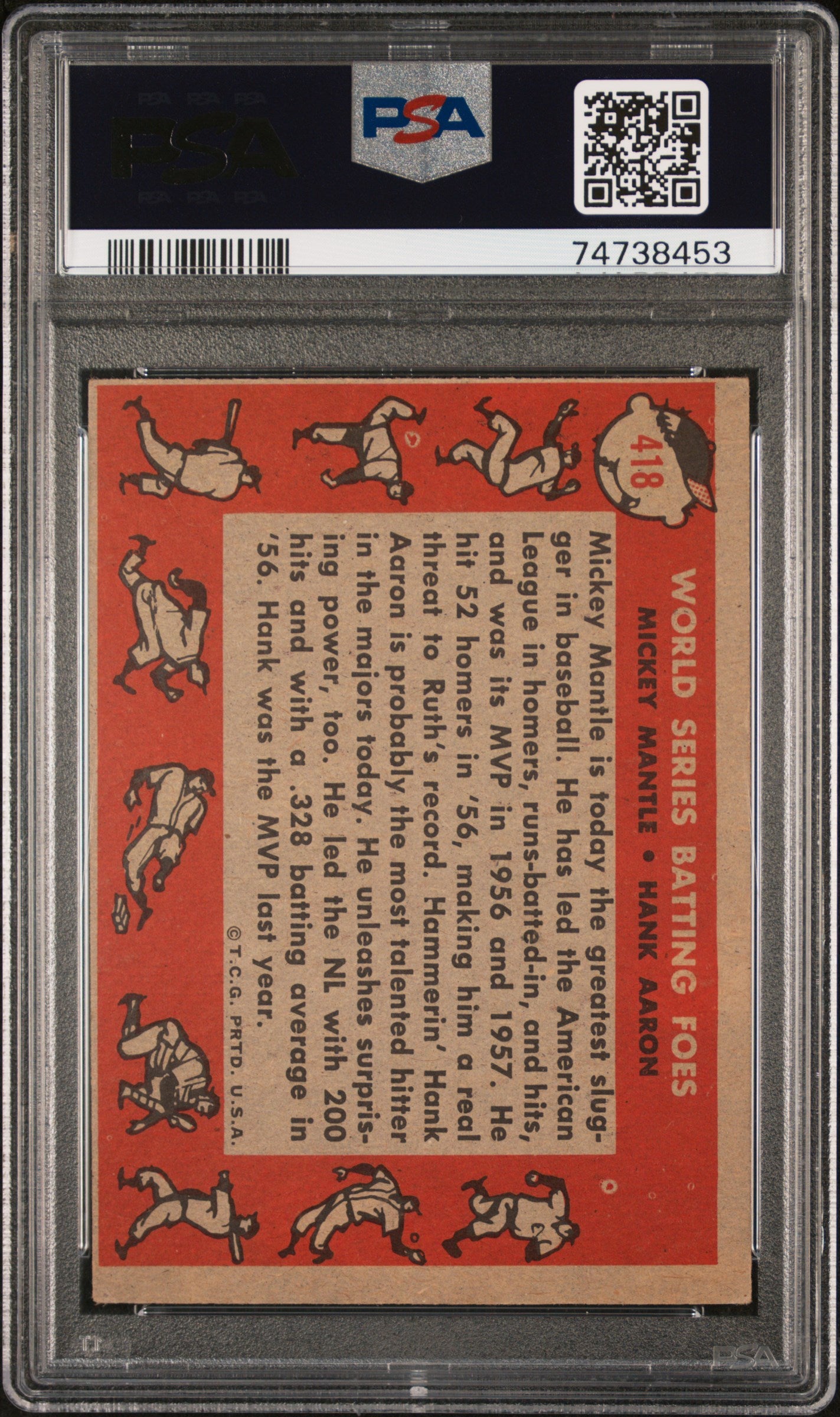 Mickey Mantle / Hank Aaron 1958 Topps W. S. Batting Foes Yankees #418 PSA 3.5