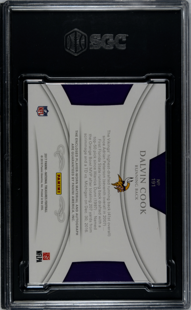 Dalvin Cook 2017 National Treasures Auto Autograph Patch RC Vikings 23/33 SGC 9