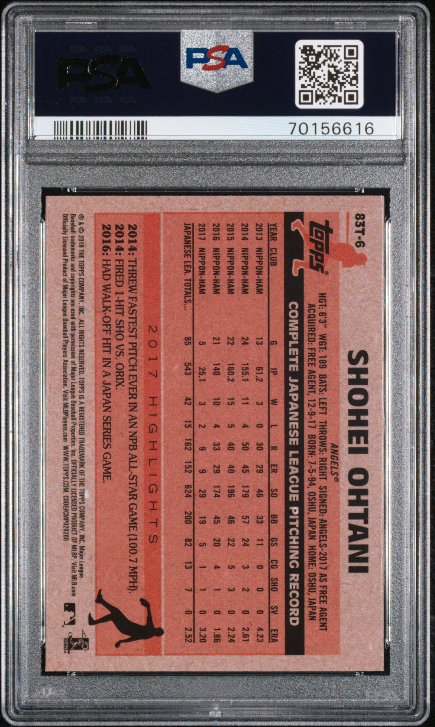 Shohei Ohtani 2018 Topps Chrome 1983 Refractor Rookie RC LA Angels PSA 9