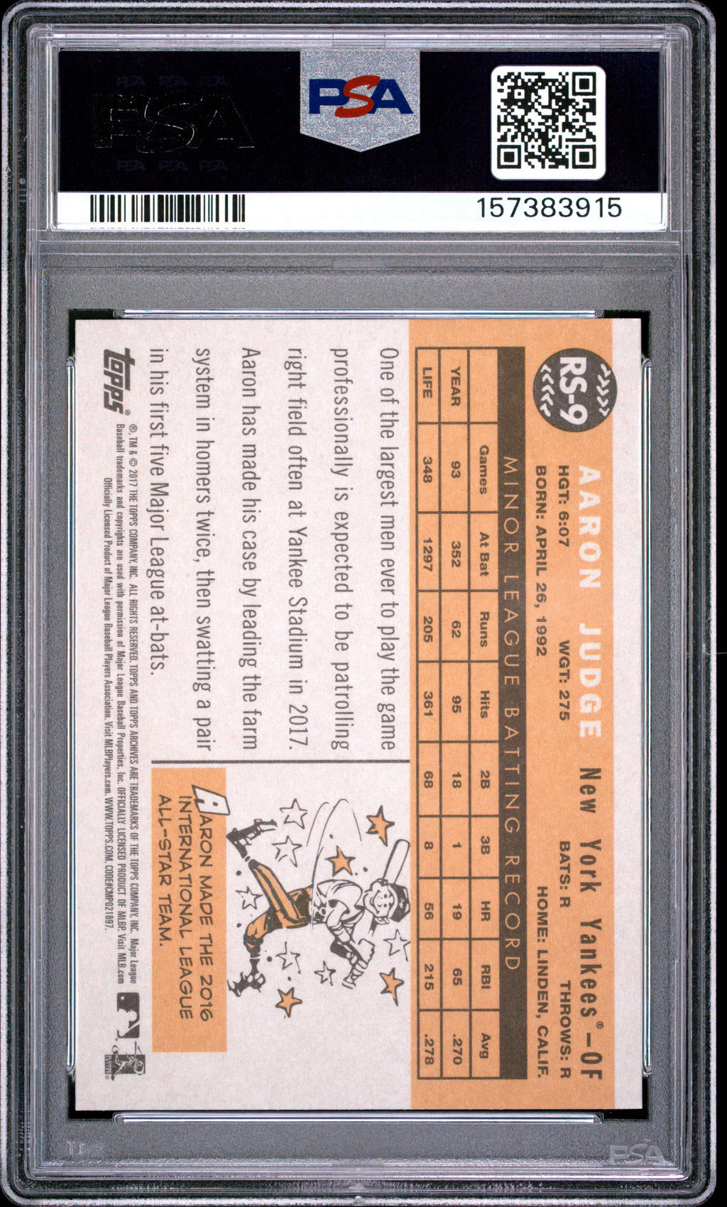 Aaron Judge 2017 Topps Archives '60 Rookie Star RC New York Yankees #RS9 PSA 10